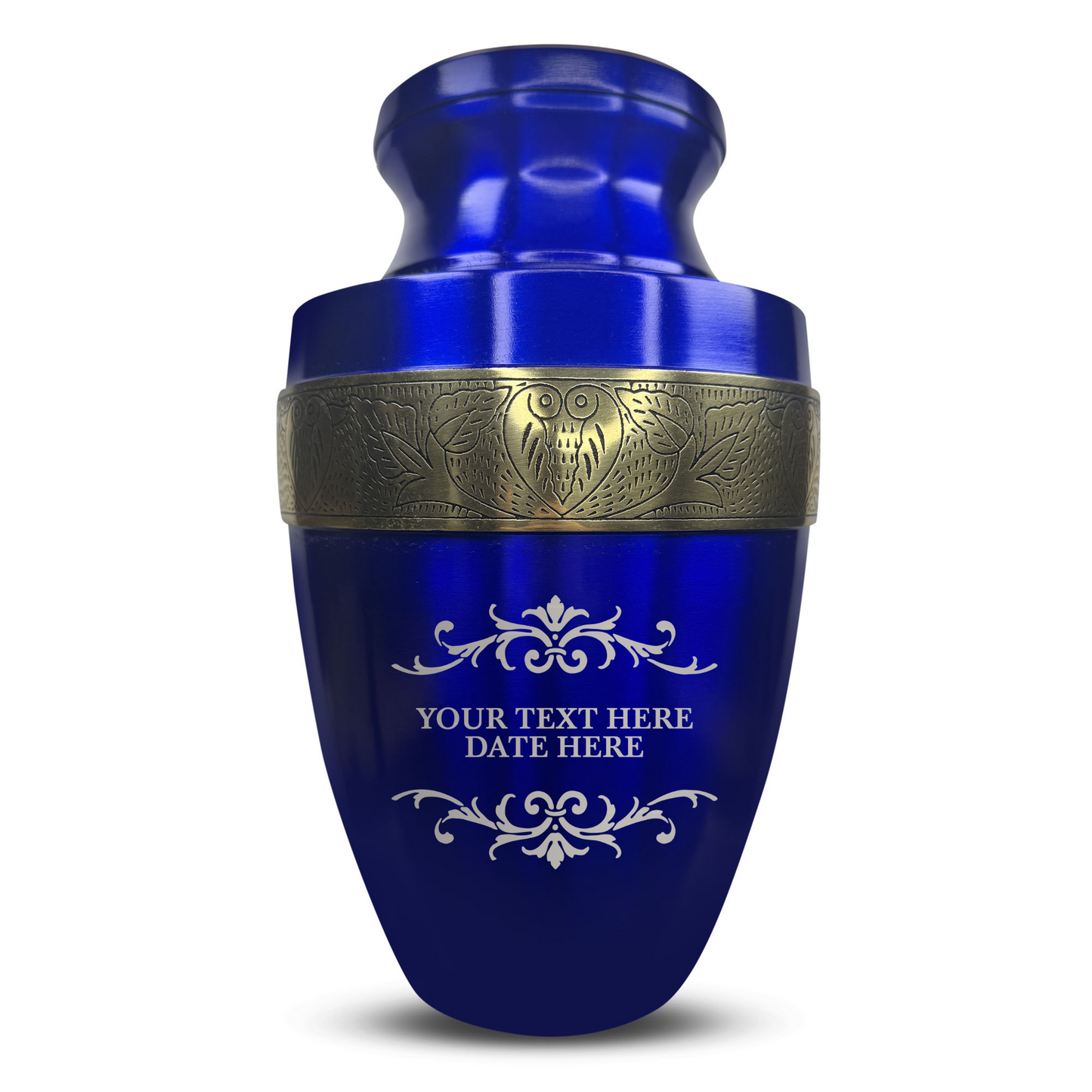 Personalized Adult Cremation Urn with Custom Engraved Name, Date and Memorial Decorative Swirl Design Metal Aluminum Vessel for Ashes and Remains | Elite Collection with Gold Inlay | 200 Cubic Inch