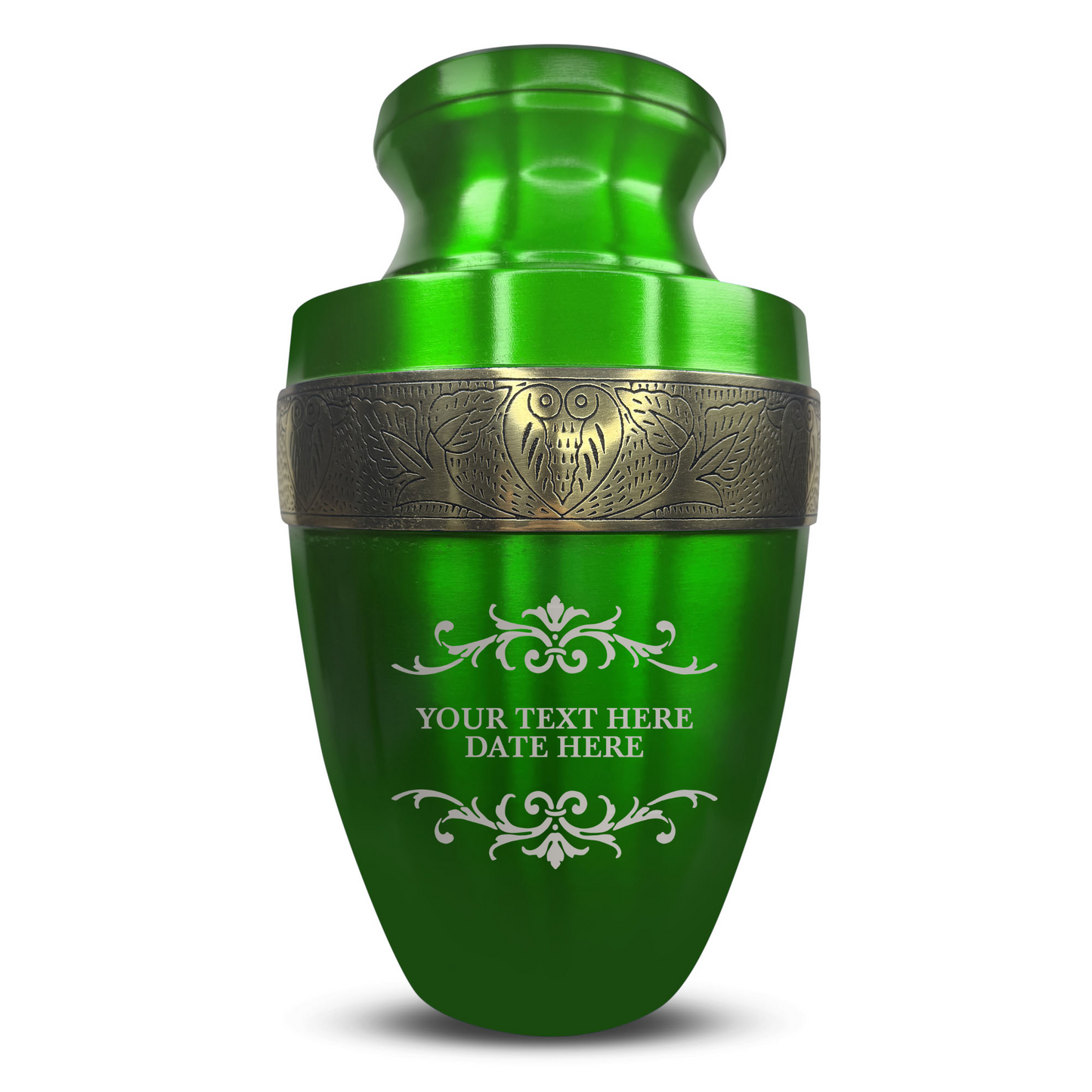 Personalized Adult Cremation Urn with Custom Engraved Name, Date and Memorial Decorative Swirl Design Metal Aluminum Vessel for Ashes and Remains | Elite Collection with Gold Inlay | 200 Cubic Inch