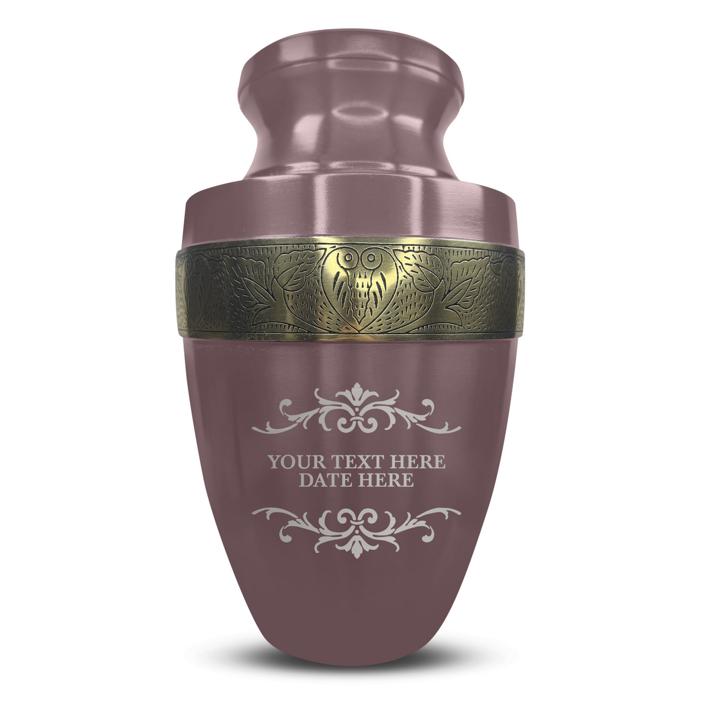 Personalized Adult Cremation Urn with Custom Engraved Name, Date and Memorial Decorative Swirl Design Metal Aluminum Vessel for Ashes and Remains | Elite Collection with Gold Inlay | 200 Cubic Inch
