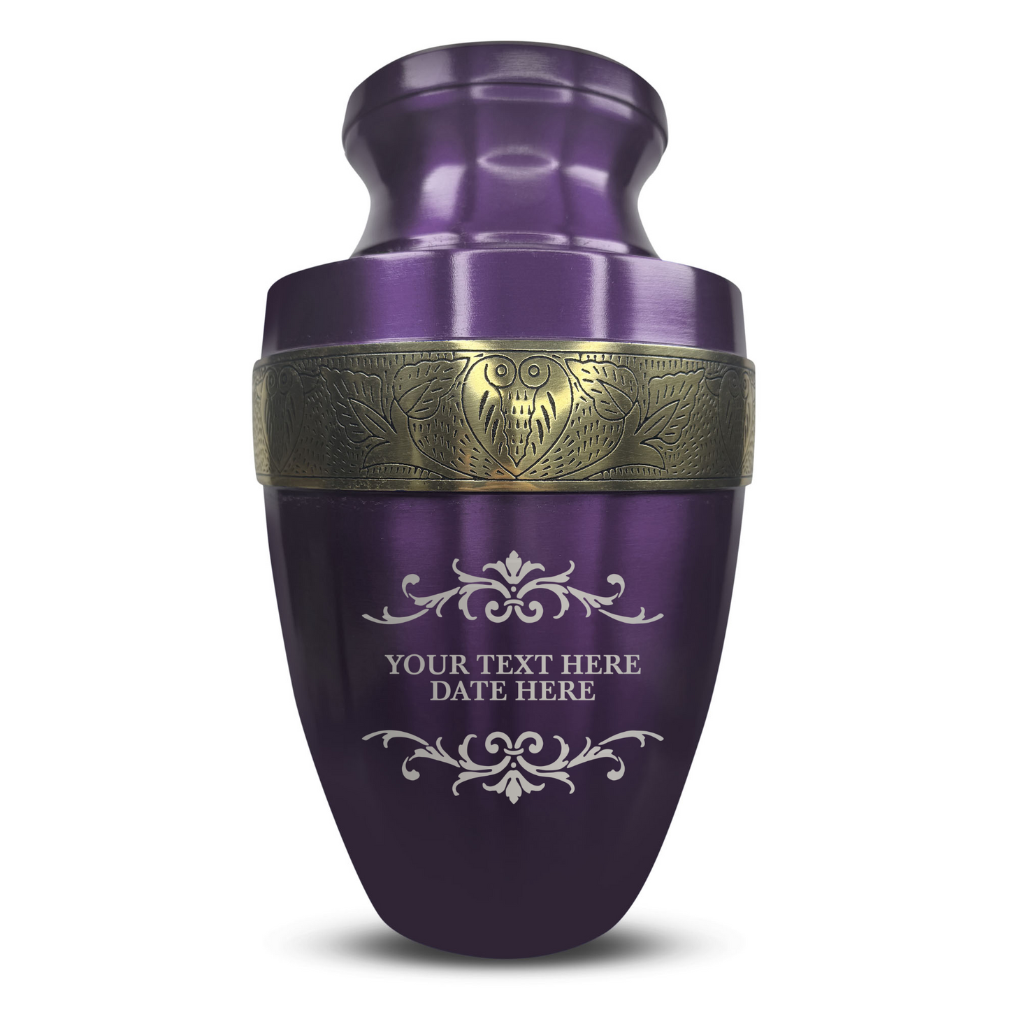 Personalized Adult Cremation Urn with Custom Engraved Name, Date and Memorial Decorative Swirl Design Metal Aluminum Vessel for Ashes and Remains | Elite Collection with Gold Inlay | 200 Cubic Inch