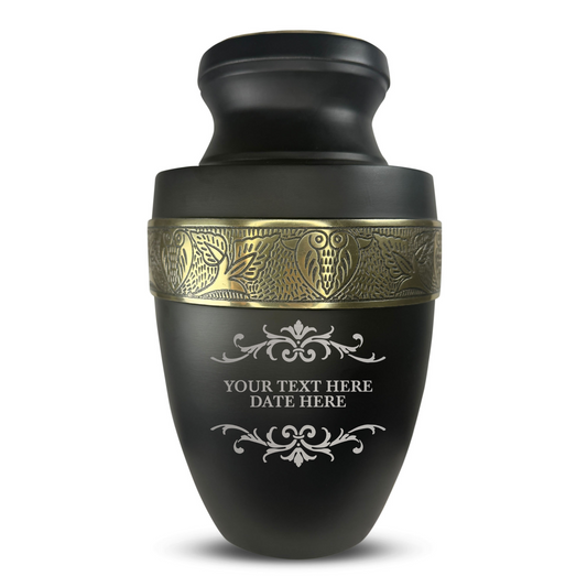 Personalized Adult Cremation Urn with Custom Engraved Name, Date and Memorial Decorative Swirl Design Metal Aluminum Vessel for Ashes and Remains | Elite Collection with Gold Inlay | 200 Cubic Inch