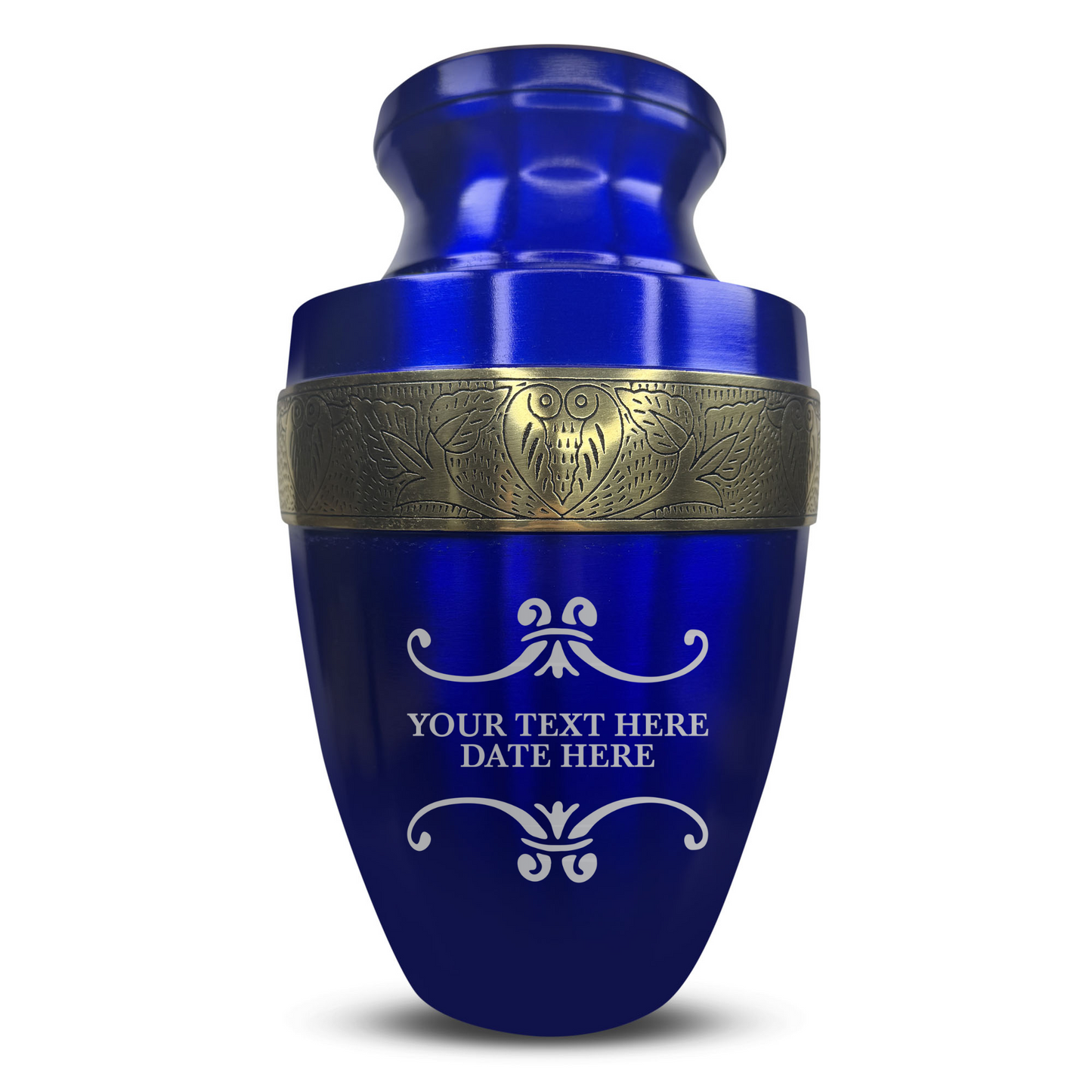 Personalized Adult Cremation Urn with Custom Engraved Name, Date and Memorial Decorative Swirl Design Metal Aluminum Vessel for Ashes and Remains | Elite Collection with Gold Inlay | 200 Cubic Inch