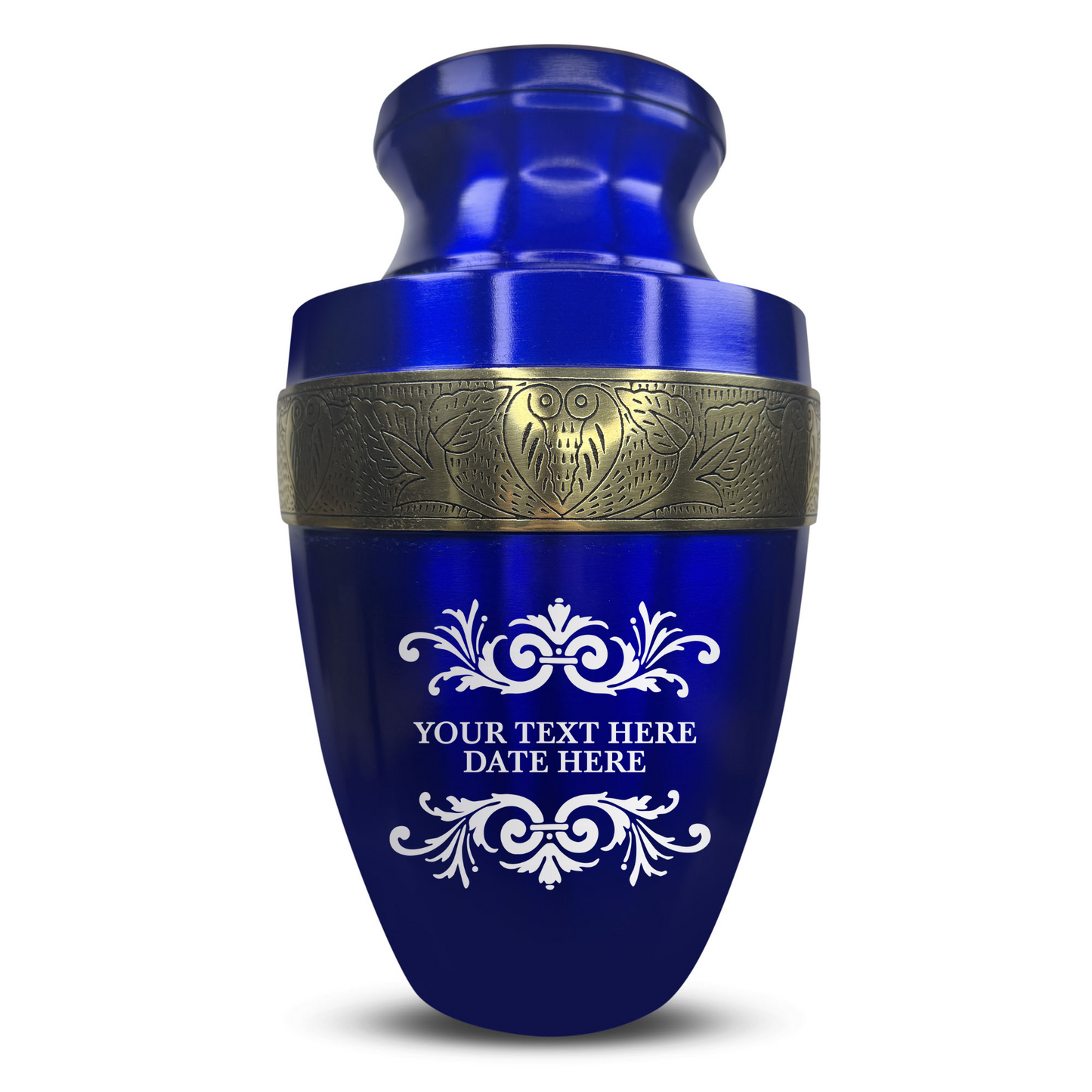 Personalized Adult Cremation Urn with Custom Engraved Name, Date and Memorial Decorative Swirl Design Metal Aluminum Vessel for Ashes and Remains | Elite Collection with Gold Inlay | 200 Cubic Inch
