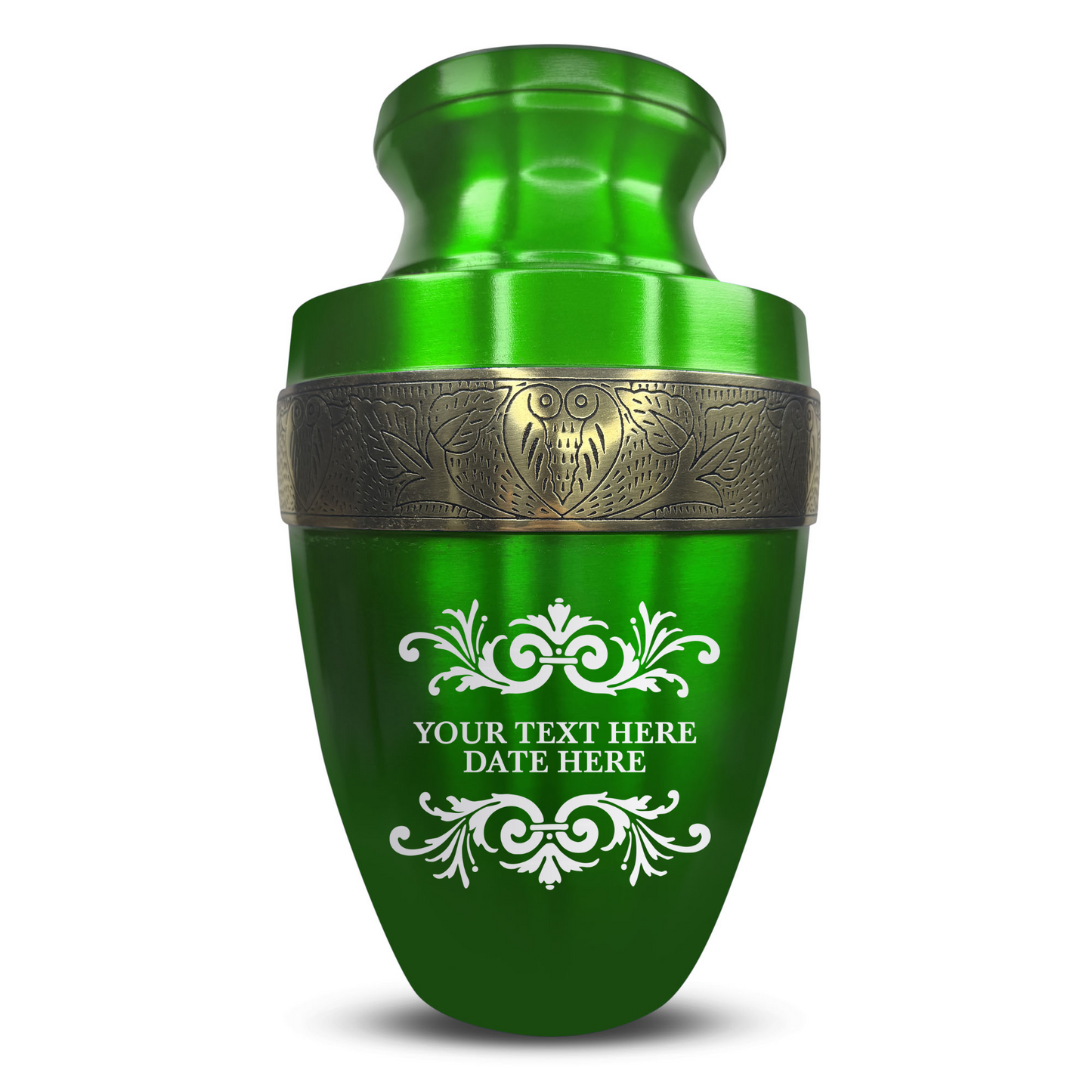 Personalized Adult Cremation Urn with Custom Engraved Name, Date and Memorial Decorative Swirl Design Metal Aluminum Vessel for Ashes and Remains | Elite Collection with Gold Inlay | 200 Cubic Inch