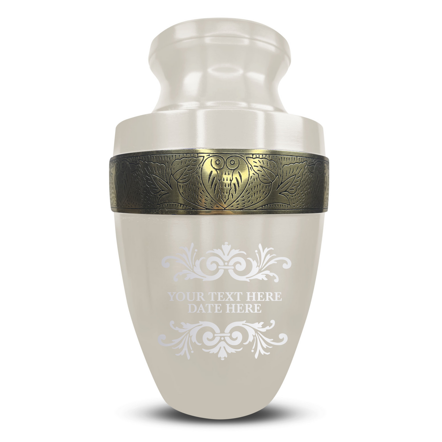 Personalized Adult Cremation Urn with Custom Engraved Name, Date and Memorial Decorative Swirl Design Metal Aluminum Vessel for Ashes and Remains | Elite Collection with Gold Inlay | 200 Cubic Inch