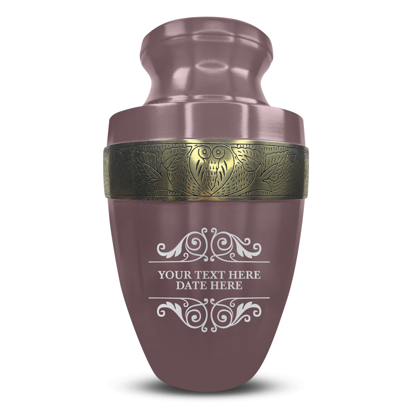 Personalized Adult Cremation Urn with Custom Engraved Name, Date and Memorial Decorative Swirl Design Metal Aluminum Vessel for Ashes and Remains | Elite Collection with Gold Inlay | 200 Cubic Inch