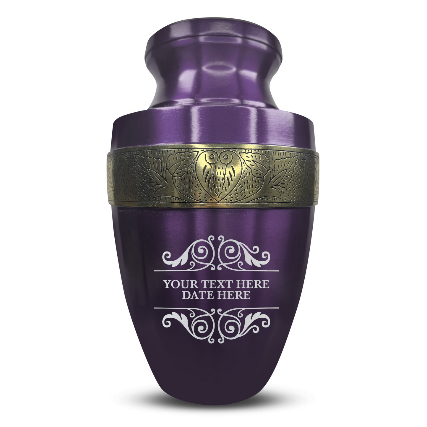 Personalized Adult Cremation Urn with Custom Engraved Name, Date and Memorial Decorative Swirl Design Metal Aluminum Vessel for Ashes and Remains | Elite Collection with Gold Inlay | 200 Cubic Inch