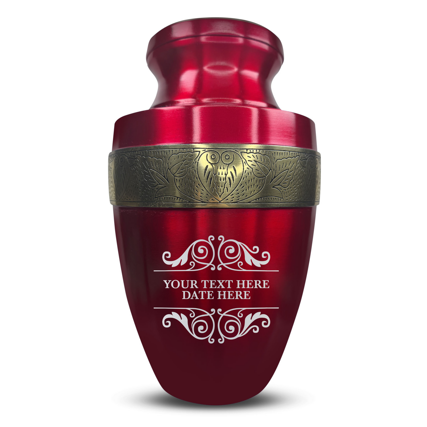 Personalized Adult Cremation Urn with Custom Engraved Name, Date and Memorial Decorative Swirl Design Metal Aluminum Vessel for Ashes and Remains | Elite Collection with Gold Inlay | 200 Cubic Inch