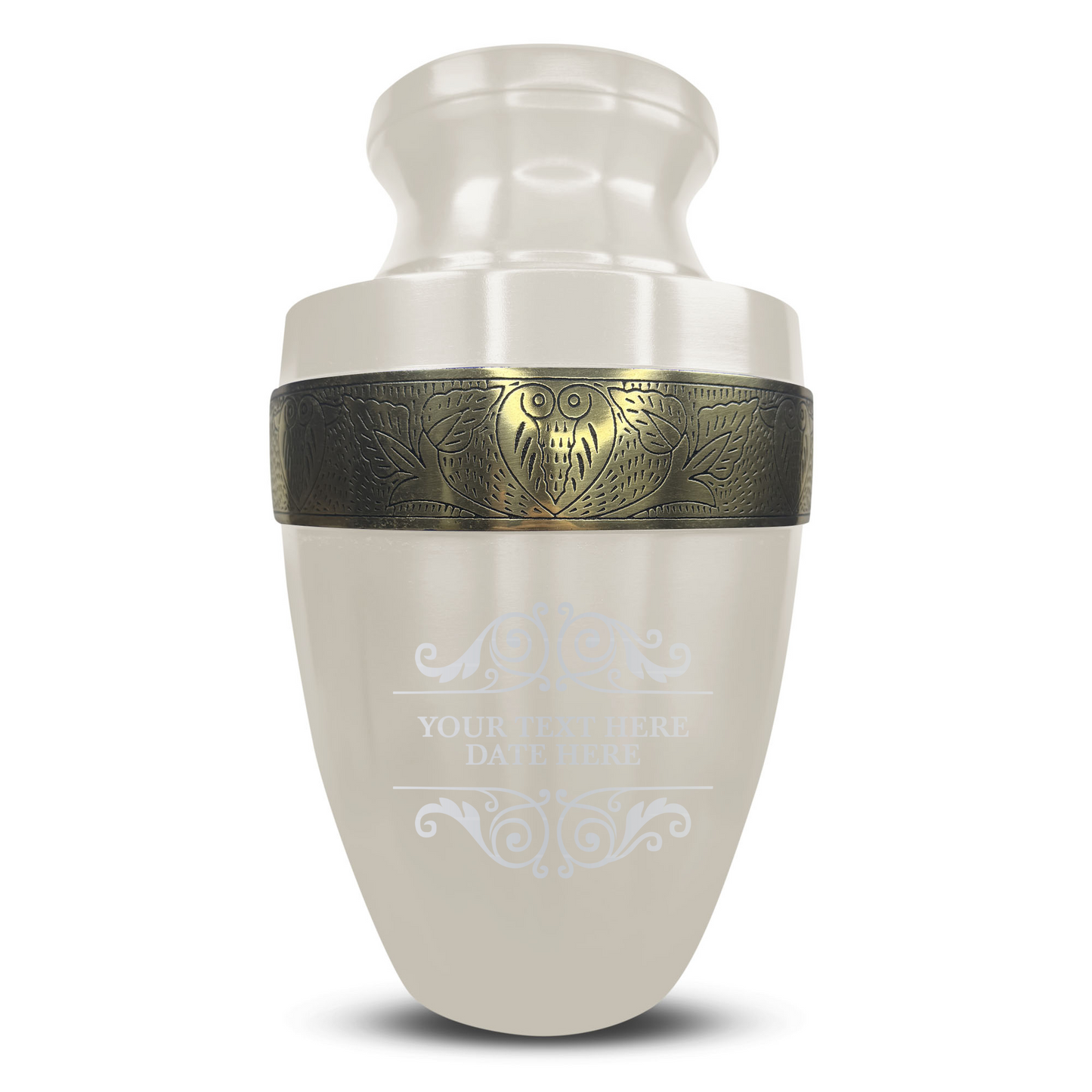 Personalized Adult Cremation Urn with Custom Engraved Name, Date and Memorial Decorative Swirl Design Metal Aluminum Vessel for Ashes and Remains | Elite Collection with Gold Inlay | 200 Cubic Inch