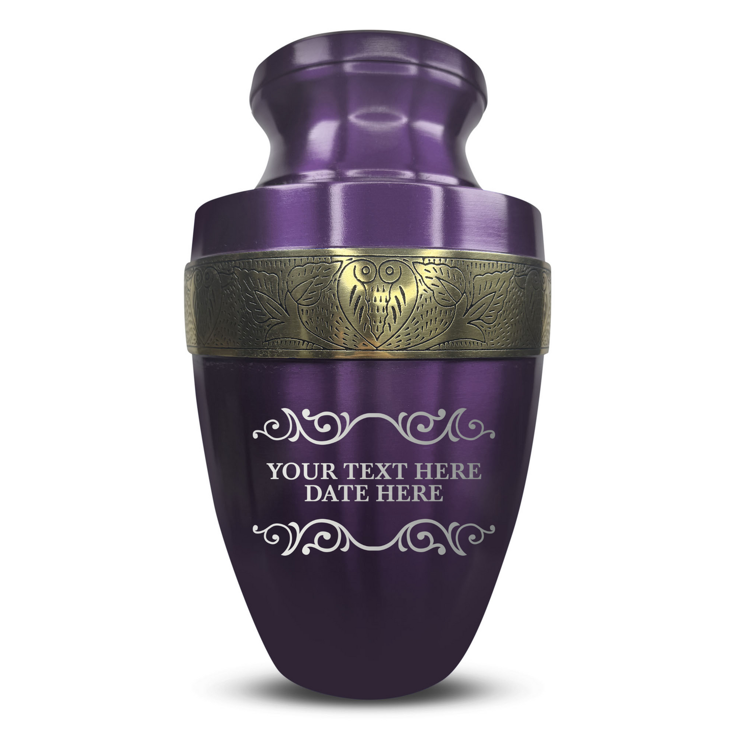 Personalized Adult Cremation Urn with Custom Engraved Name, Date and Memorial Decorative Swirl Design Metal Aluminum Vessel for Ashes and Remains | Elite Collection with Gold Inlay | 200 Cubic Inch