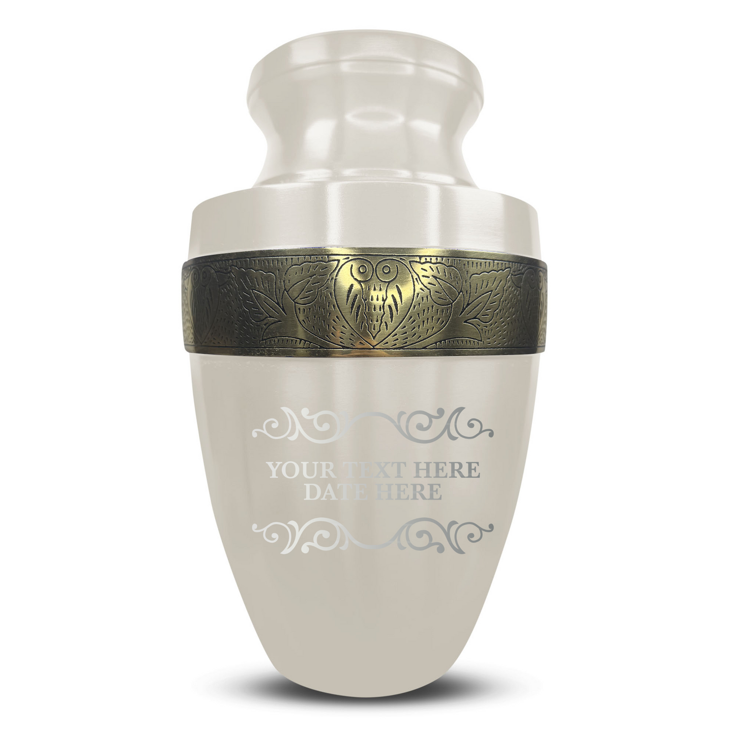 Personalized Adult Cremation Urn with Custom Engraved Name, Date and Memorial Decorative Swirl Design Metal Aluminum Vessel for Ashes and Remains | Elite Collection with Gold Inlay | 200 Cubic Inch
