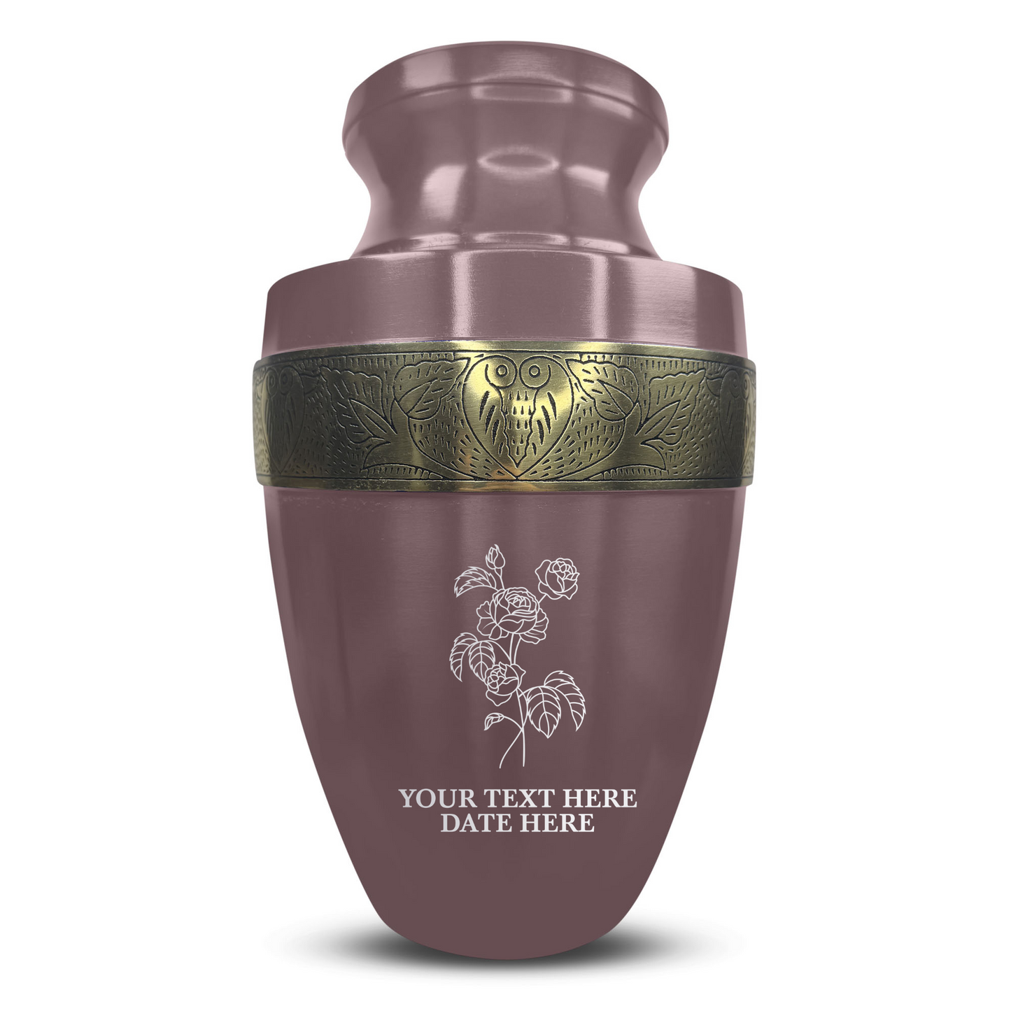 Personalized Adult Cremation Urn with Custom Engraved Name, Date and Memorial Floral Design Metal Aluminum Vessel for Ashes and Remains | Elite Collection with Gold Inlay | 200 Cubic Inch