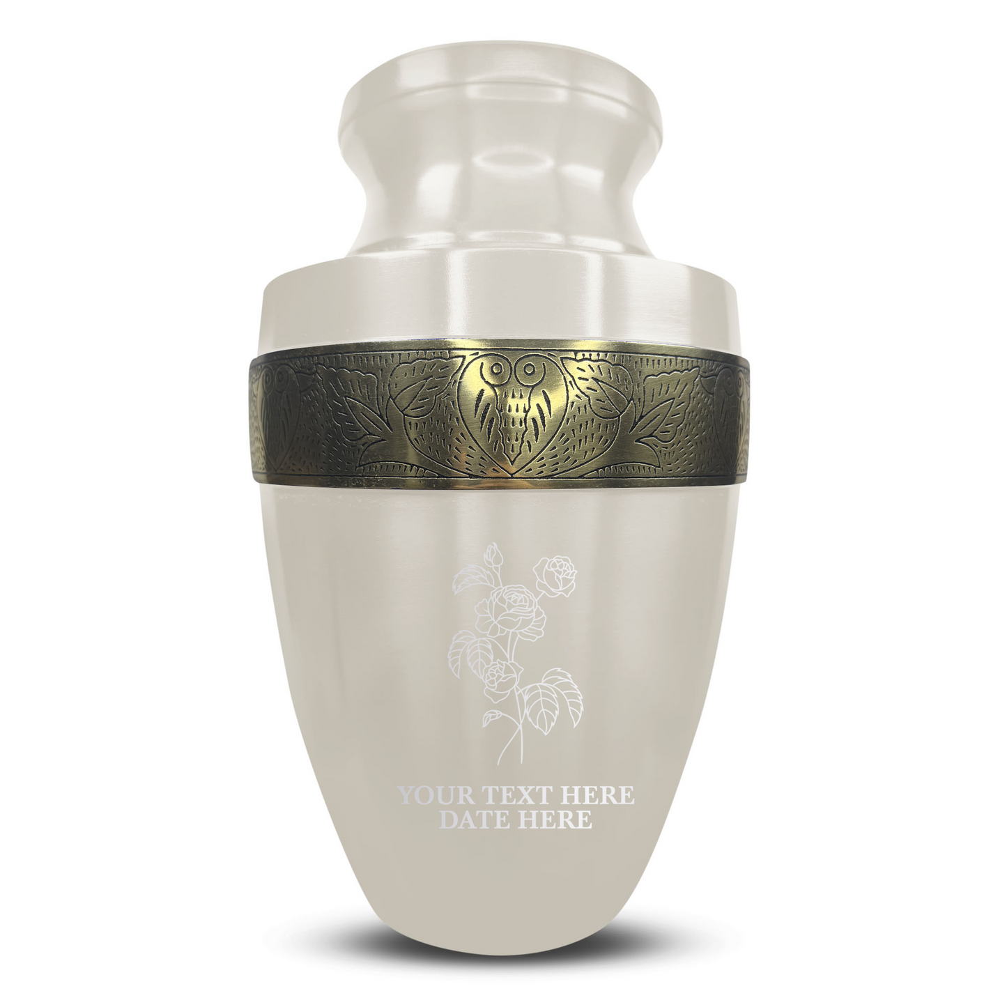 Personalized Adult Cremation Urn with Custom Engraved Name, Date and Memorial Floral Design Metal Aluminum Vessel for Ashes and Remains | Elite Collection with Gold Inlay | 200 Cubic Inch