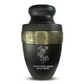 Personalized Adult Cremation Urn with Custom Engraved Name, Date and Memorial Floral Design Metal Aluminum Vessel for Ashes and Remains | Elite Collection with Gold Inlay | 200 Cubic Inch