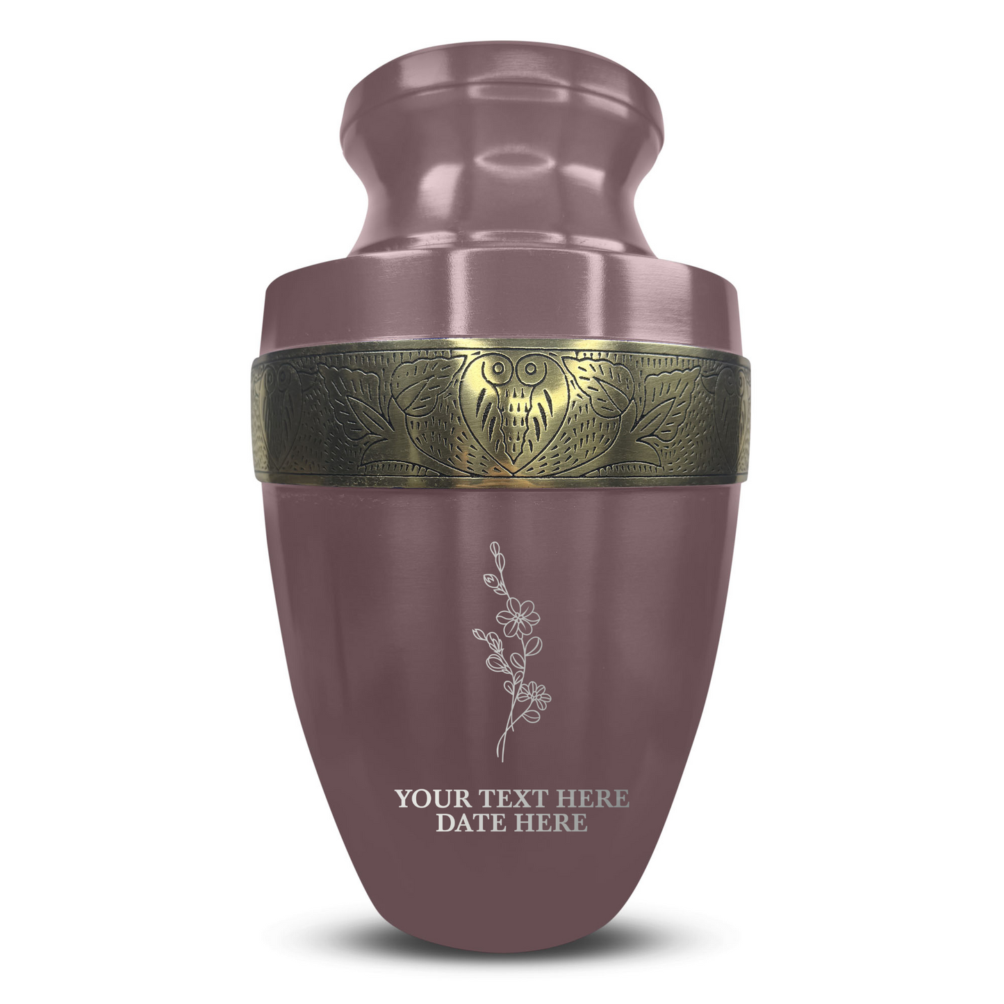 Personalized Adult Cremation Urn with Custom Engraved Name, Date and Memorial Floral Design Metal Aluminum Vessel for Ashes and Remains | Elite Collection with Gold Inlay | 200 Cubic Inch