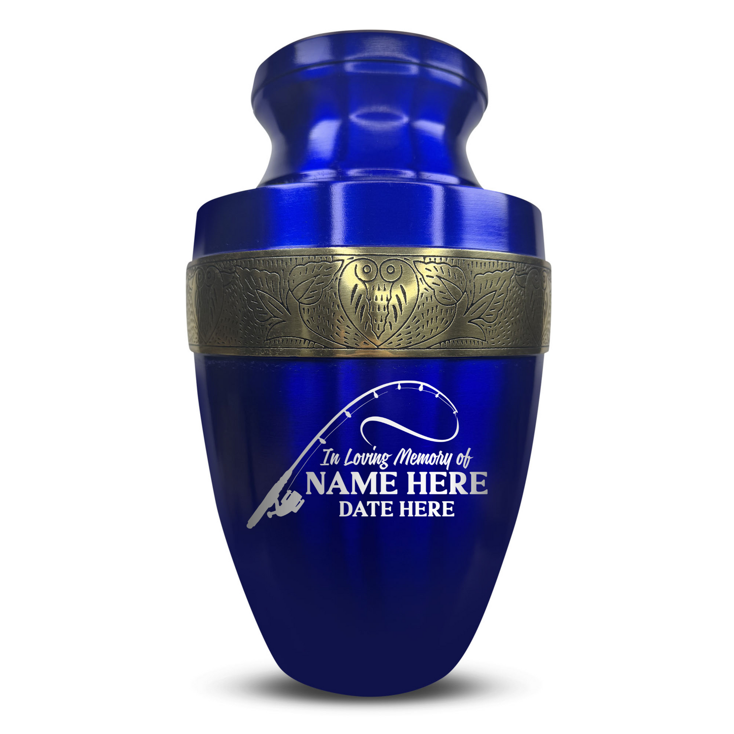 Personalized Adult Human Cremation Urn with Custom Engraved Name Date Boat on Vessel for Ashes and Cremains | Funny Fishing Lover Series with Gold Inlay | 200 Lbs
