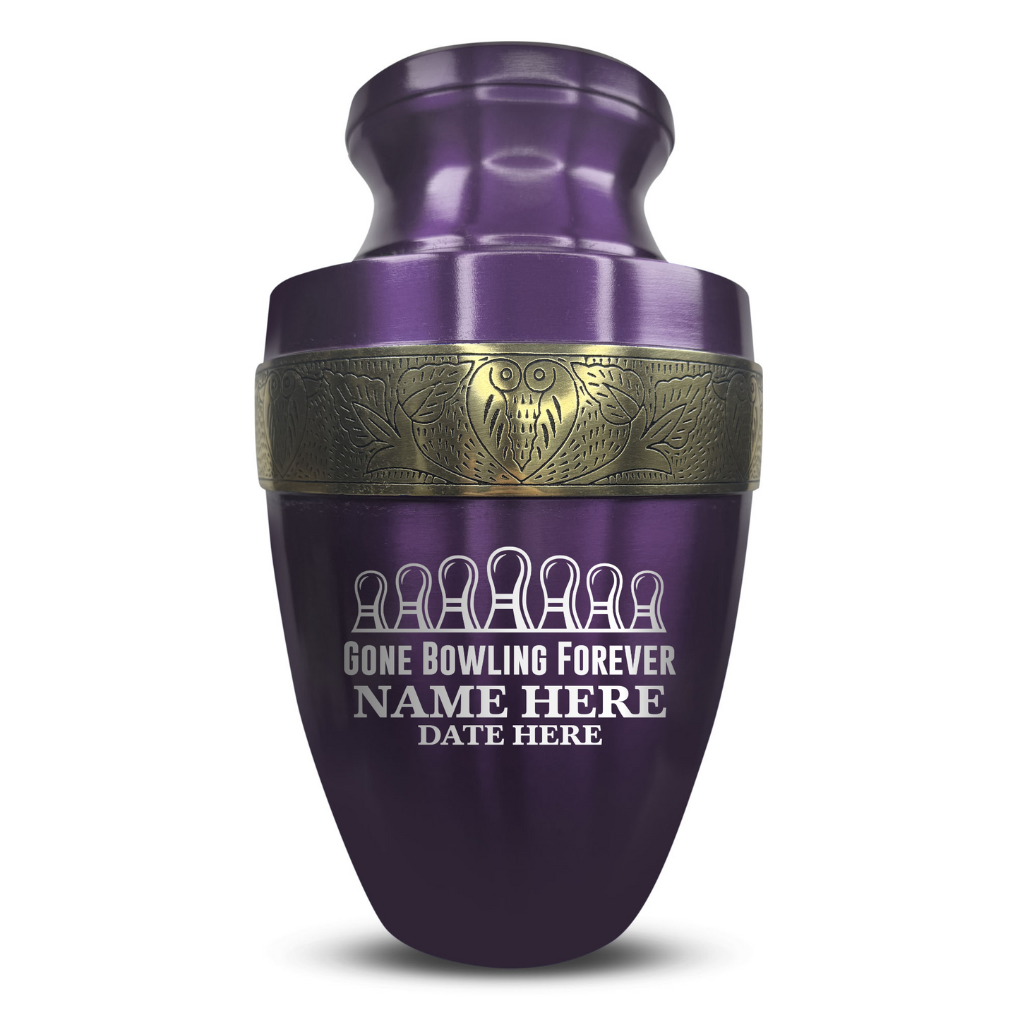 Personalized Adult Human Cremation Urn with Custom Engraved Name Date on Vessel for Ashes and Cremains | Elite Funny Bowling Lover Series with Gold Inlay | 200 Lbs | Black