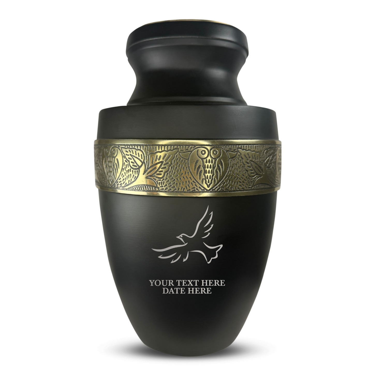 Personalized Adult Human Cremation Urn with Custom Name Date on Gold Rim Container for Ashes and Men or Women Cremains | Elite Memorial Dove Design Series | 200 Lbs