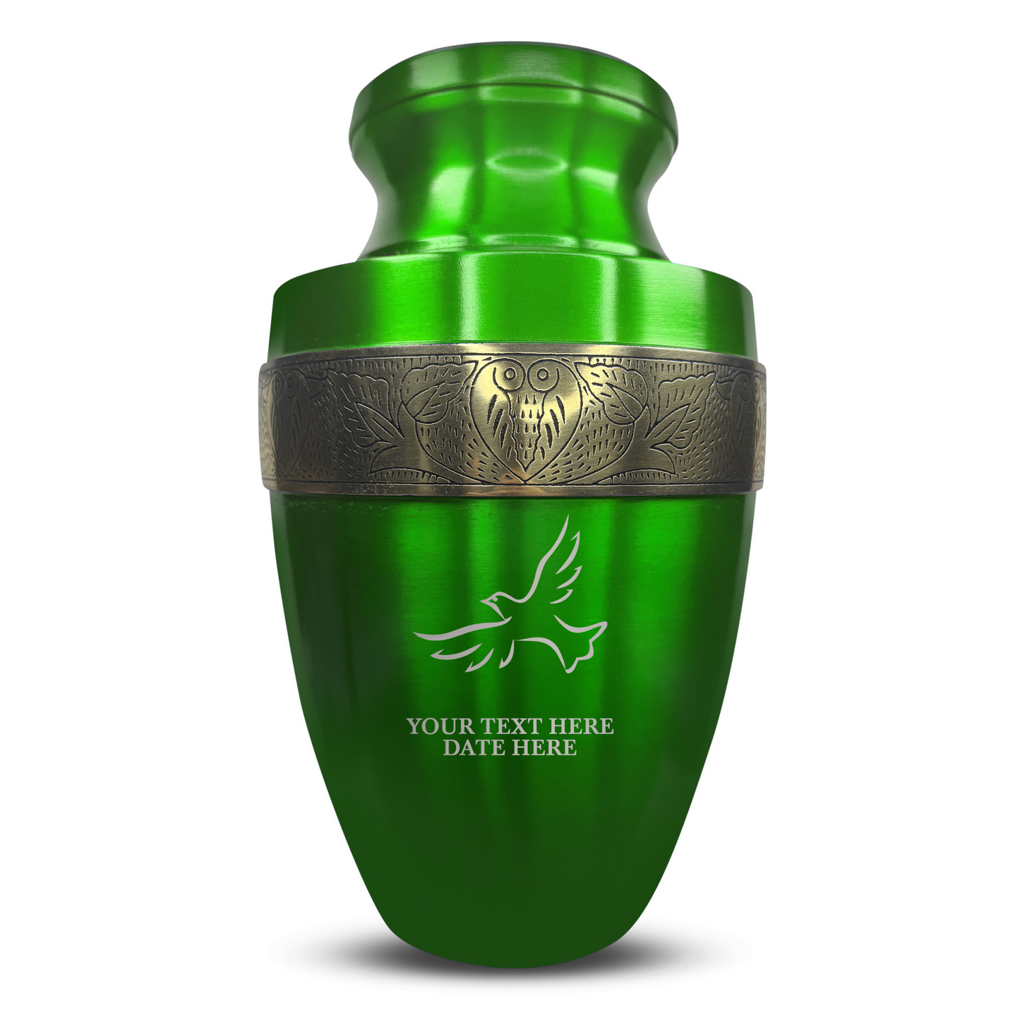 Personalized Adult Human Cremation Urn with Custom Name Date on Gold Rim Container for Ashes and Men or Women Cremains | Elite Memorial Dove Design Series | 200 Lbs