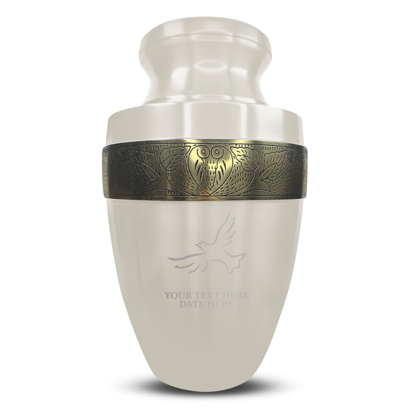 Personalized Adult Human Cremation Urn with Custom Name Date on Gold Rim Container for Ashes and Men or Women Cremains | Elite Memorial Dove Design Series | 200 Lbs