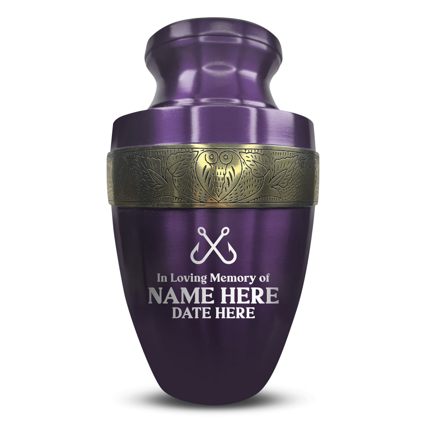 Personalized Adult Human Cremation Urn with Custom Engraved Name Date Boat on Vessel for Ashes and Cremains | Funny Fishing Lover Series with Gold Inlay | 200 Lbs