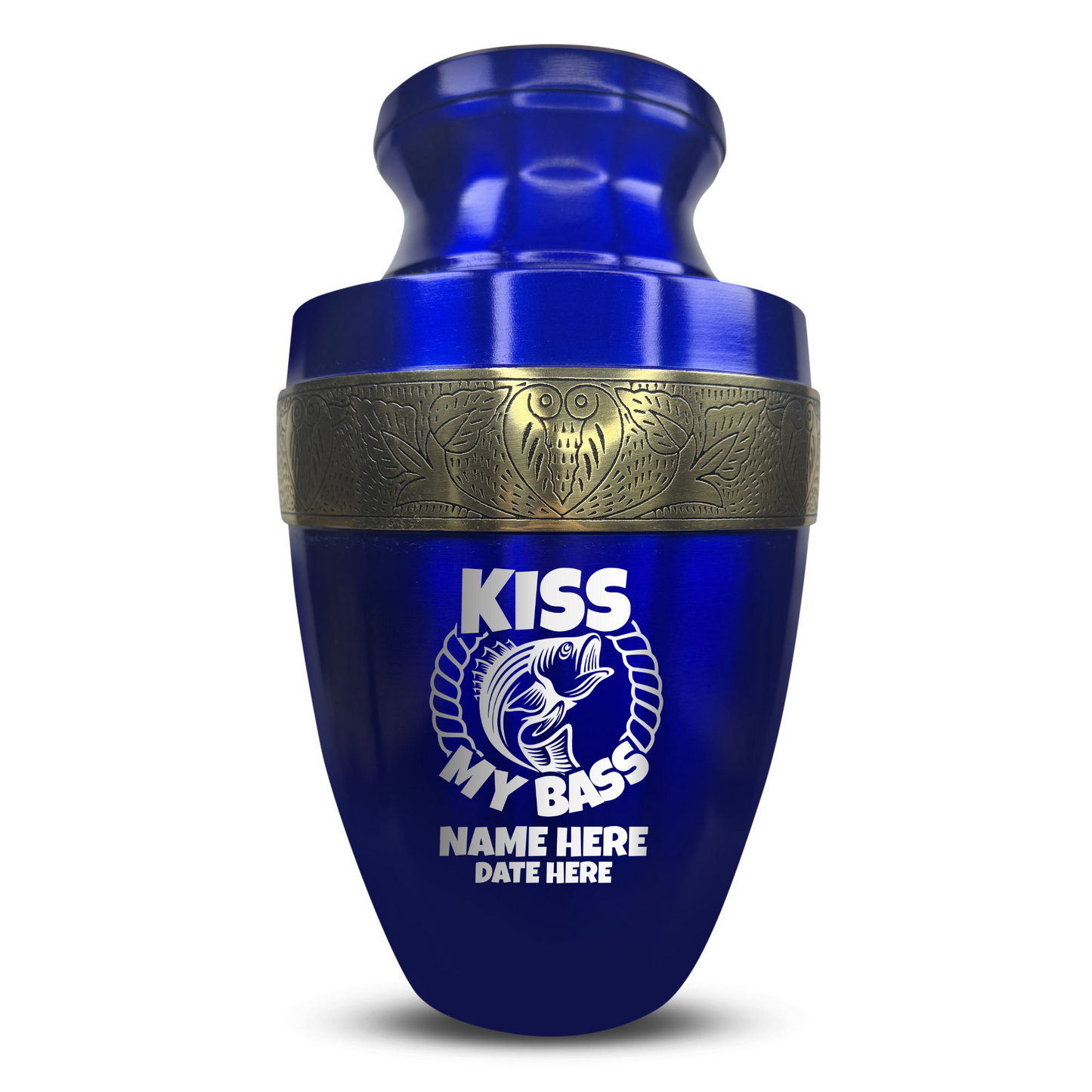 Personalized Adult Human Cremation Urn with Custom Engraved Name Date Boat on Vessel for Ashes and Cremains | Funny Fishing Lover Series with Gold Inlay | 200 Lbs