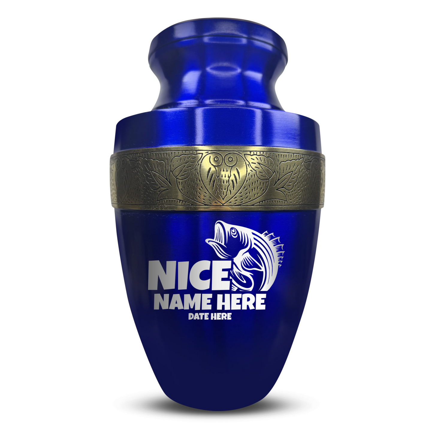 Personalized Adult Human Cremation Urn with Custom Engraved Name Date Boat on Vessel for Ashes and Cremains | Funny Fishing Lover Series with Gold Inlay | 200 Lbs