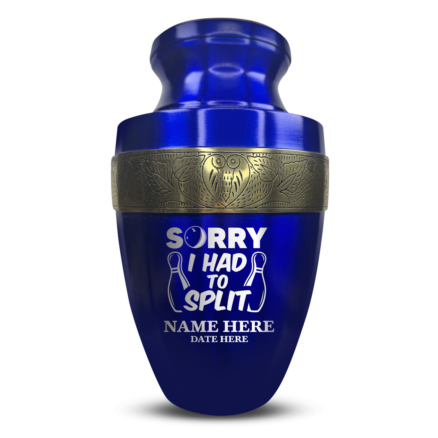 Personalized Adult Human Cremation Urn with Custom Engraved Name Date on Vessel for Ashes and Cremains | Elite Funny Bowling Lover Series with Gold Inlay | 200 Lbs | Black