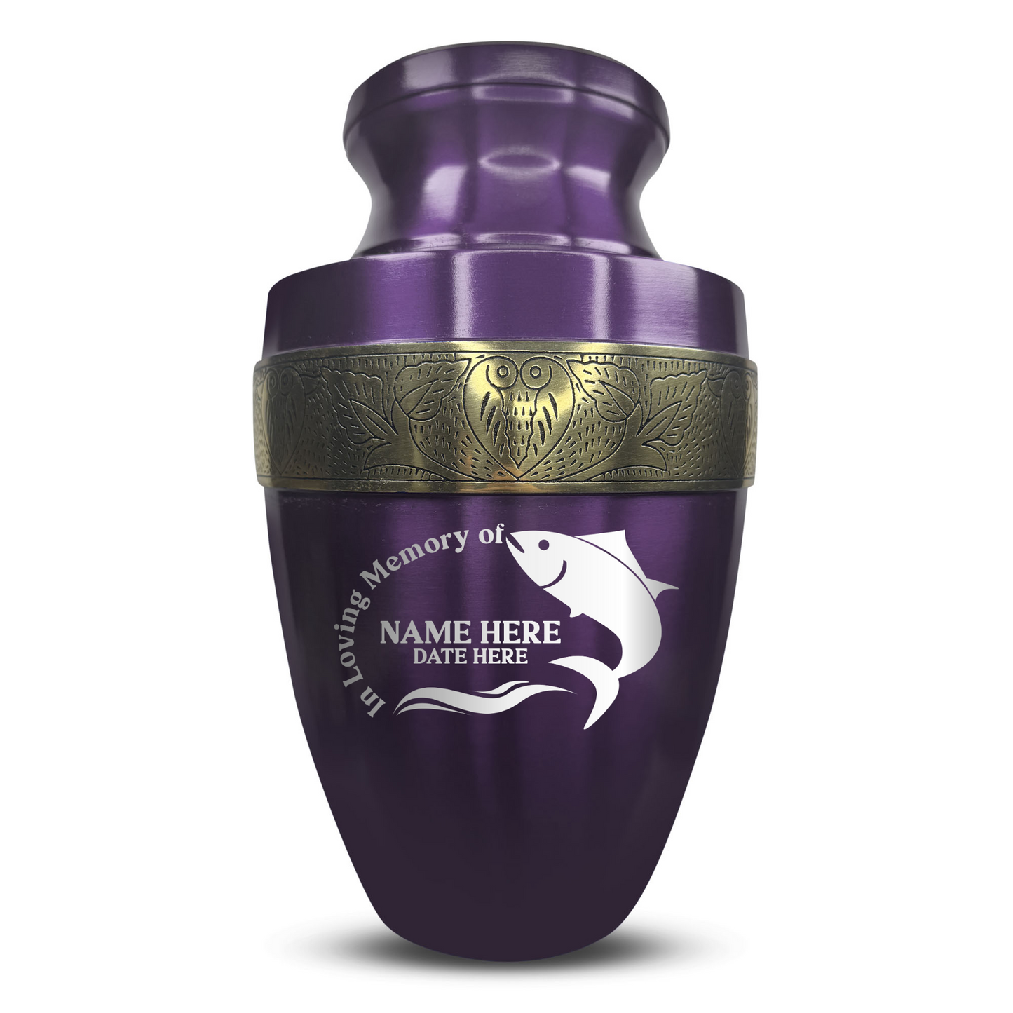 Personalized Adult Human Cremation Urn with Custom Engraved Name Date Boat on Vessel for Ashes and Cremains | Funny Fishing Lover Series with Gold Inlay | 200 Lbs