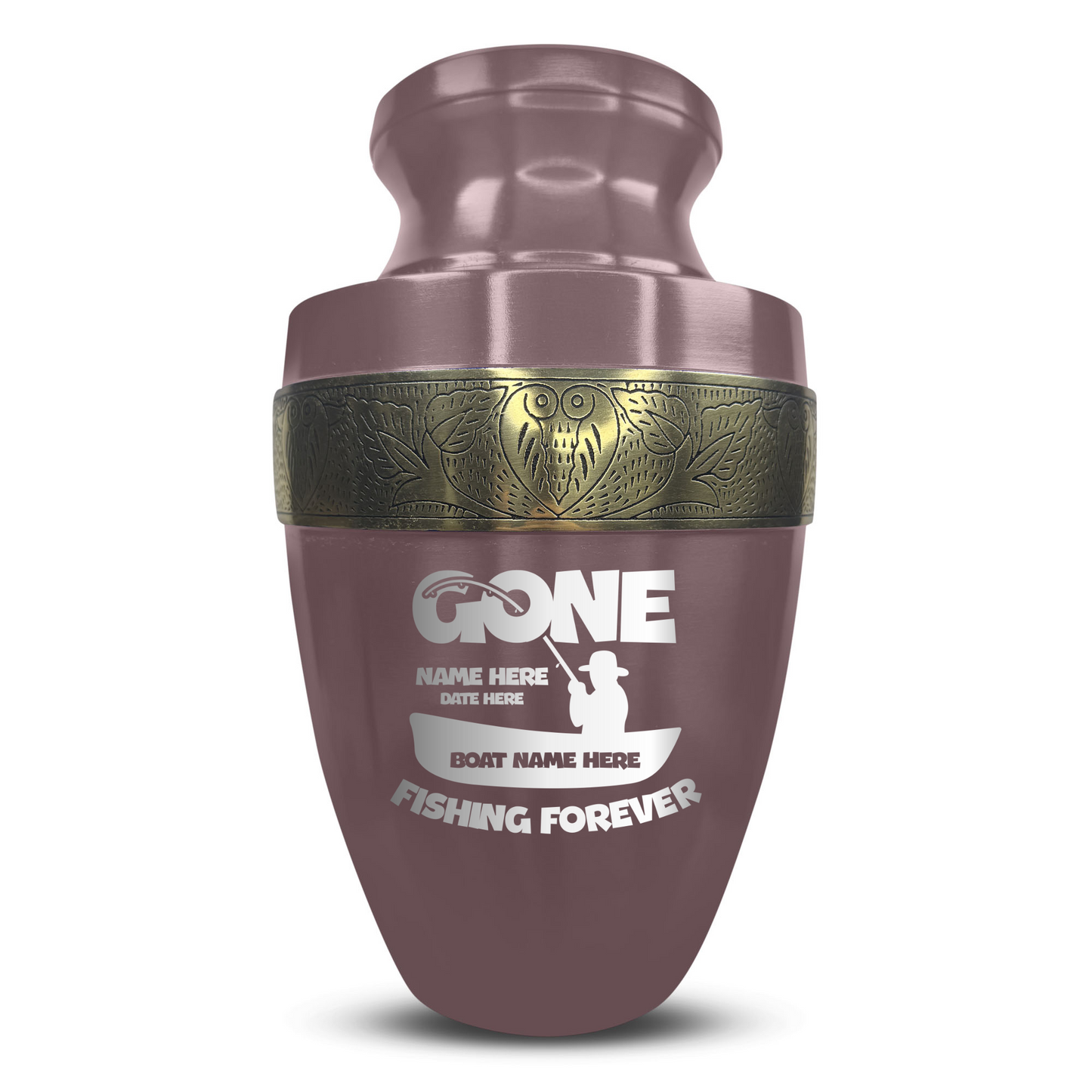 Personalized Adult Human Cremation Urn with Custom Engraved Name Date Boat on Vessel for Ashes and Cremains | Funny Fishing Lover Series with Gold Inlay | 200 Lbs