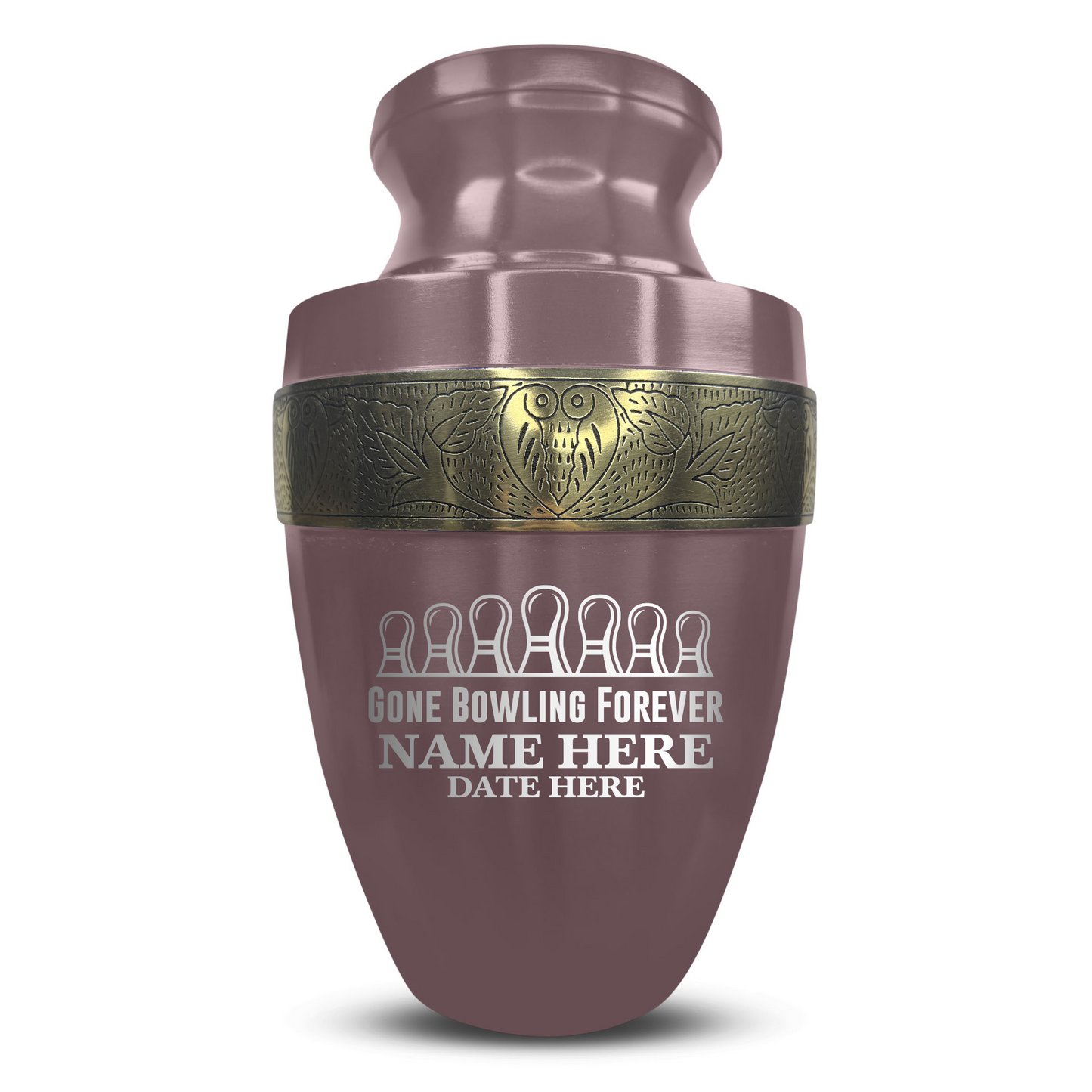 Personalized Adult Human Cremation Urn with Custom Engraved Name Date on Vessel for Ashes and Cremains | Elite Funny Bowling Lover Series with Gold Inlay | 200 Lbs | Black