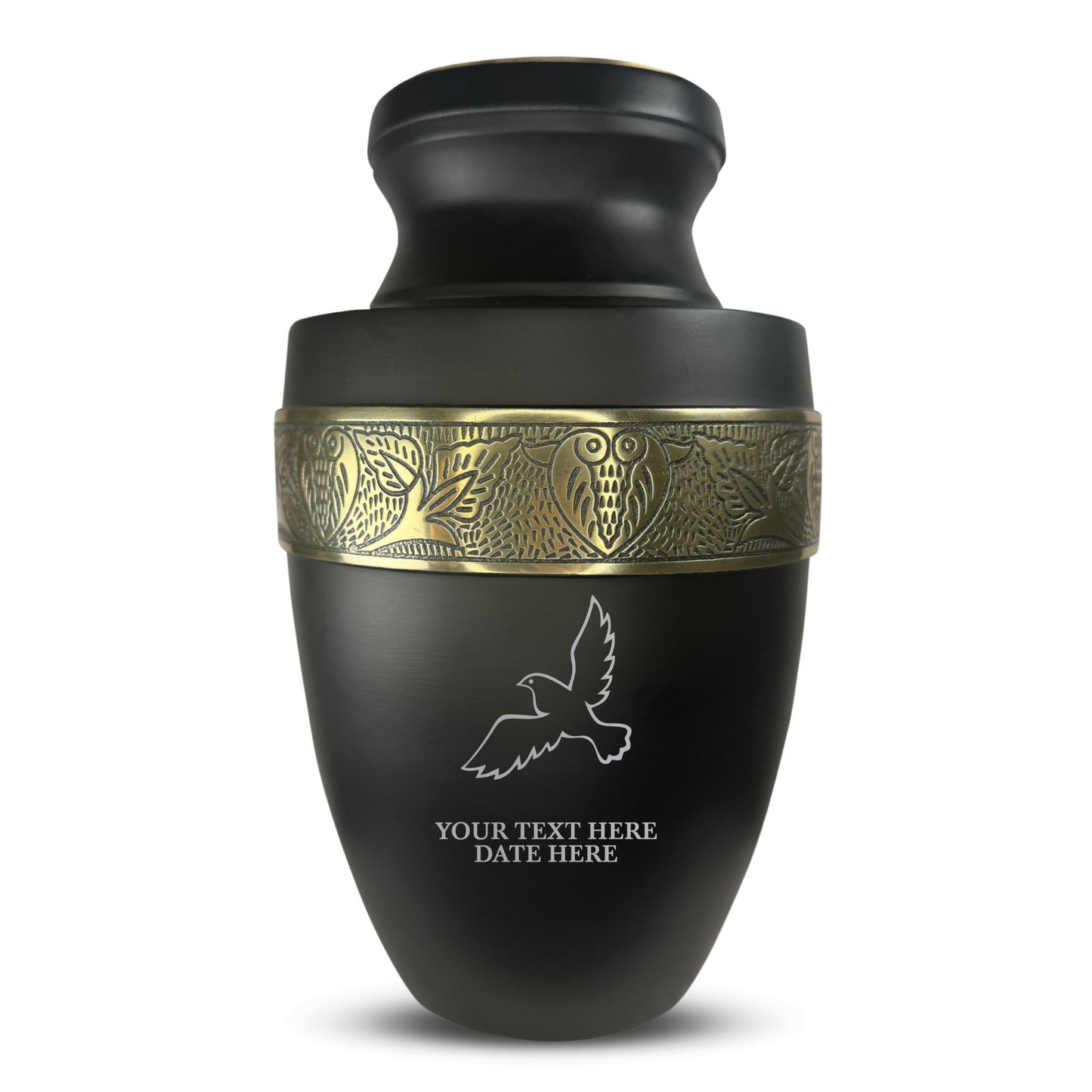 Personalized Adult Human Cremation Urn with Custom Name Date on Gold Rim Container for Ashes and Men or Women Cremains | Elite Memorial Dove Design Series | 200 Lbs