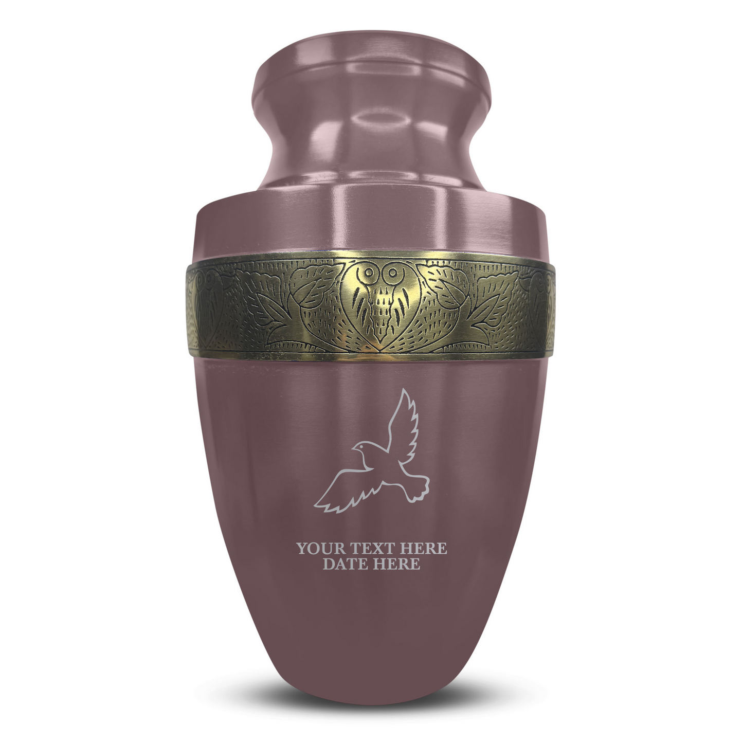 Personalized Adult Human Cremation Urn with Custom Name Date on Gold Rim Container for Ashes and Men or Women Cremains | Elite Memorial Dove Design Series | 200 Lbs