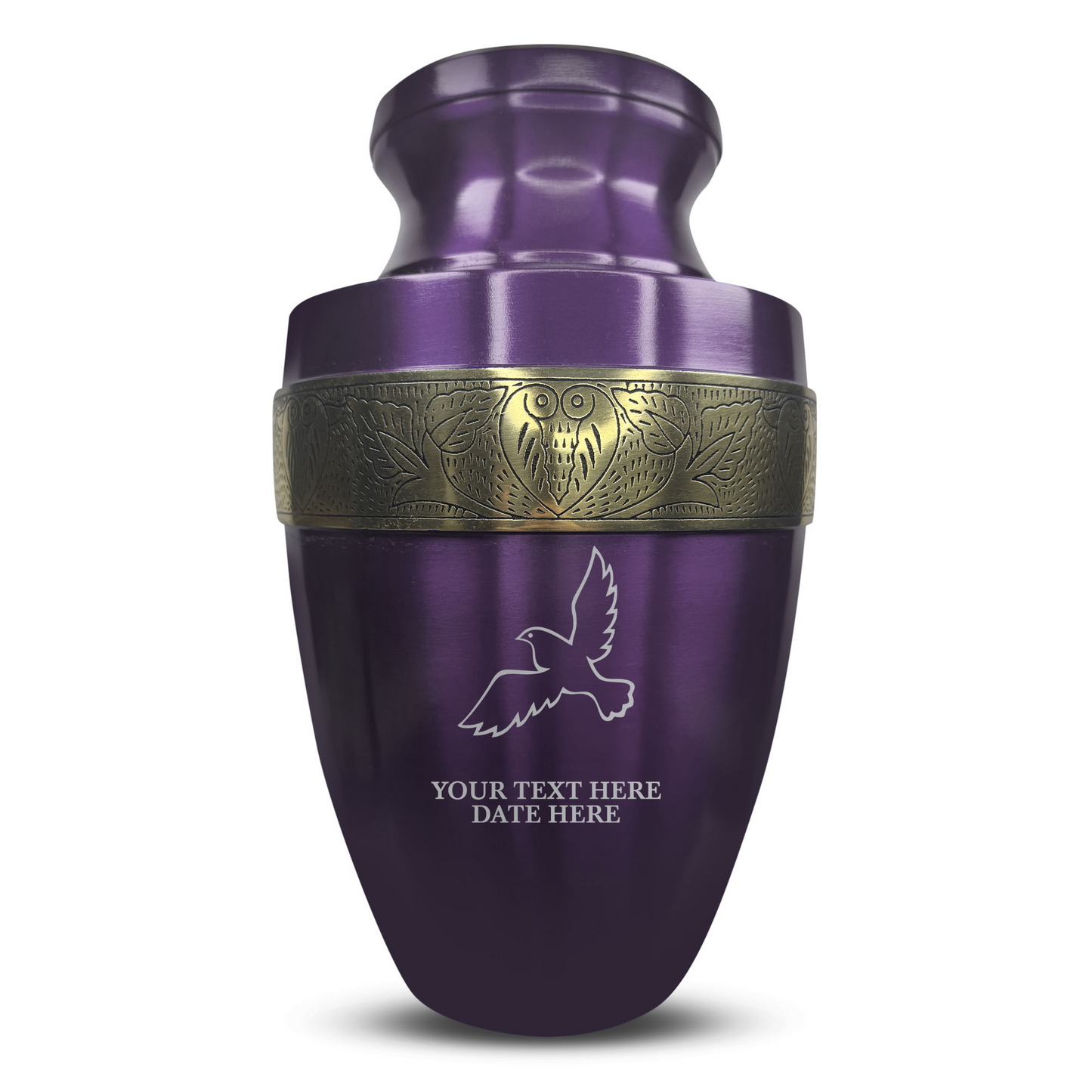 Personalized Adult Human Cremation Urn with Custom Name Date on Gold Rim Container for Ashes and Men or Women Cremains | Elite Memorial Dove Design Series | 200 Lbs