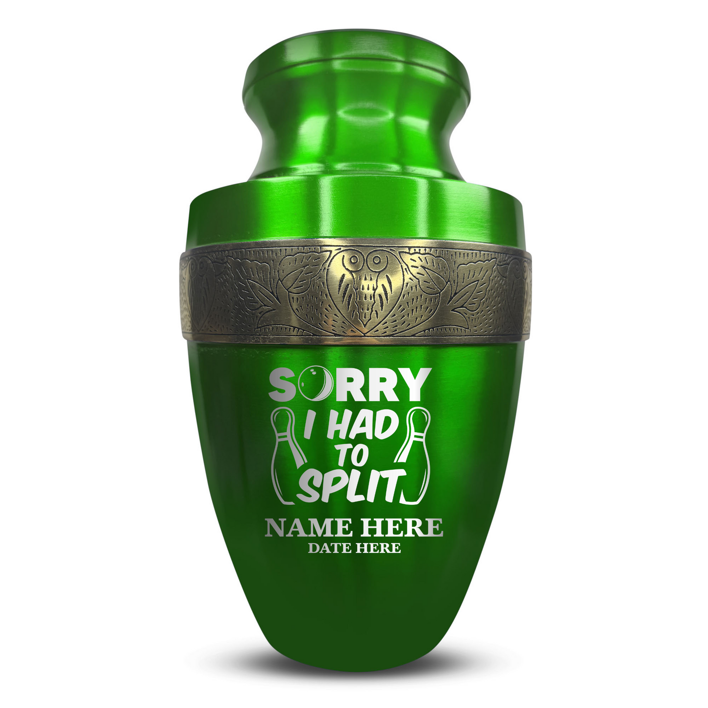Personalized Adult Human Cremation Urn with Custom Engraved Name Date on Vessel for Ashes and Cremains | Elite Funny Bowling Lover Series with Gold Inlay | 200 Lbs | Black