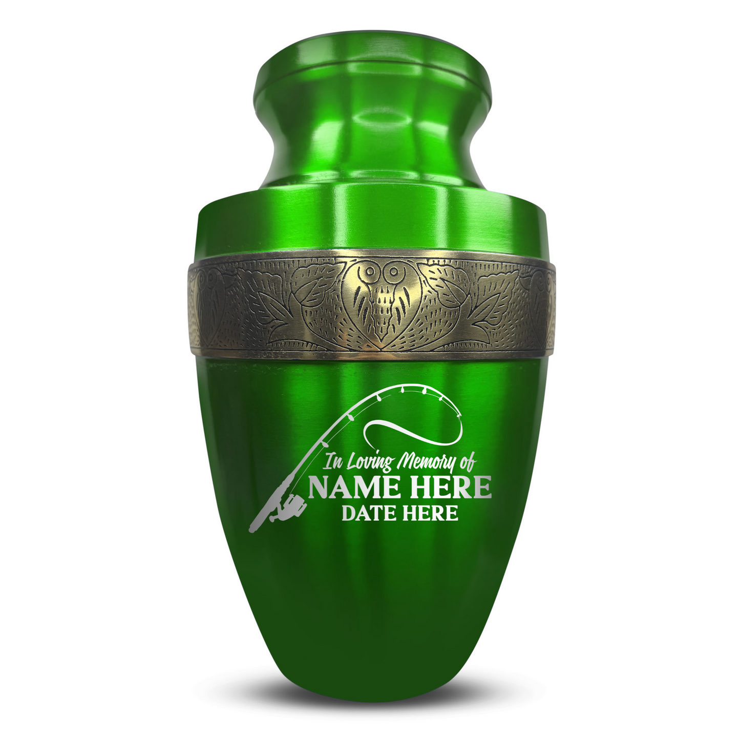 Personalized Adult Human Cremation Urn with Custom Engraved Name Date Boat on Vessel for Ashes and Cremains | Funny Fishing Lover Series with Gold Inlay | 200 Lbs