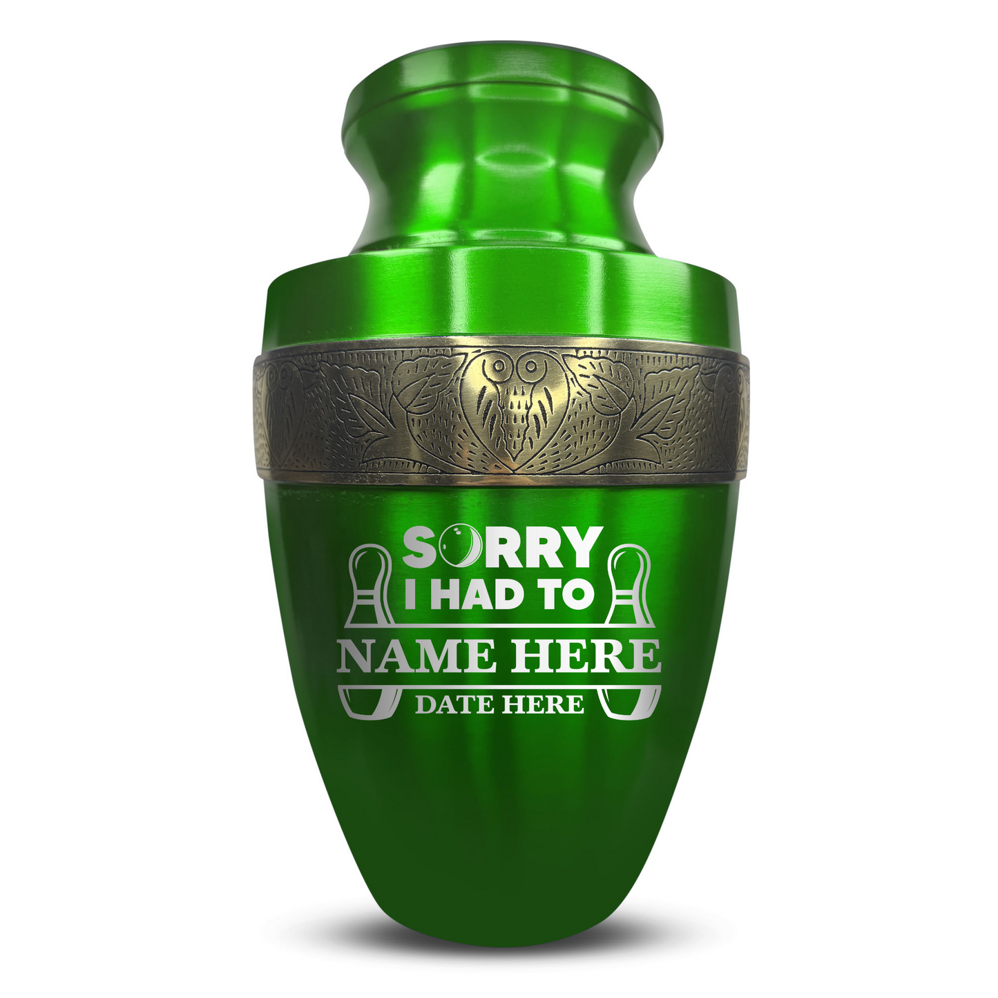 Personalized Adult Human Cremation Urn with Custom Engraved Name Date on Vessel for Ashes and Cremains | Elite Funny Bowling Lover Series with Gold Inlay | 200 Lbs | Black