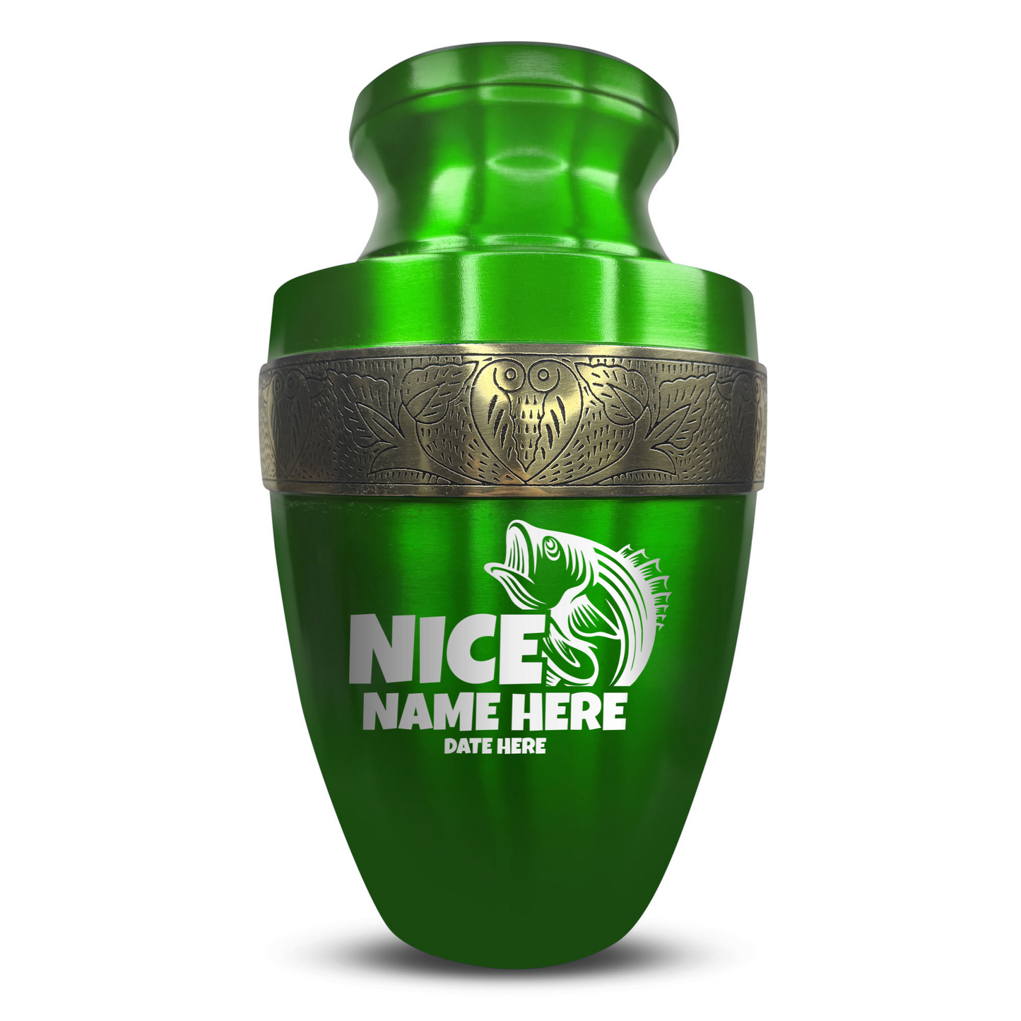 Personalized Adult Human Cremation Urn with Custom Engraved Name Date Boat on Vessel for Ashes and Cremains | Funny Fishing Lover Series with Gold Inlay | 200 Lbs