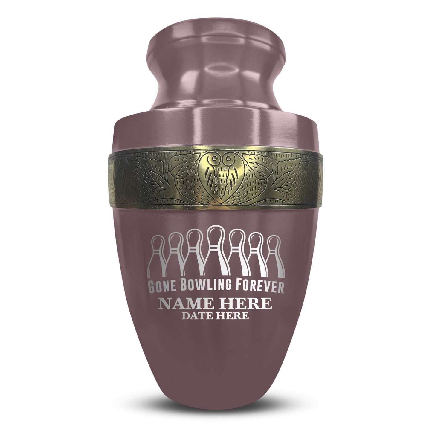 Personalized Adult Human Cremation Urn with Custom Engraved Name Date on Vessel for Ashes and Cremains | Elite Funny Bowling Lover Series with Gold Inlay | 200 Lbs | Black