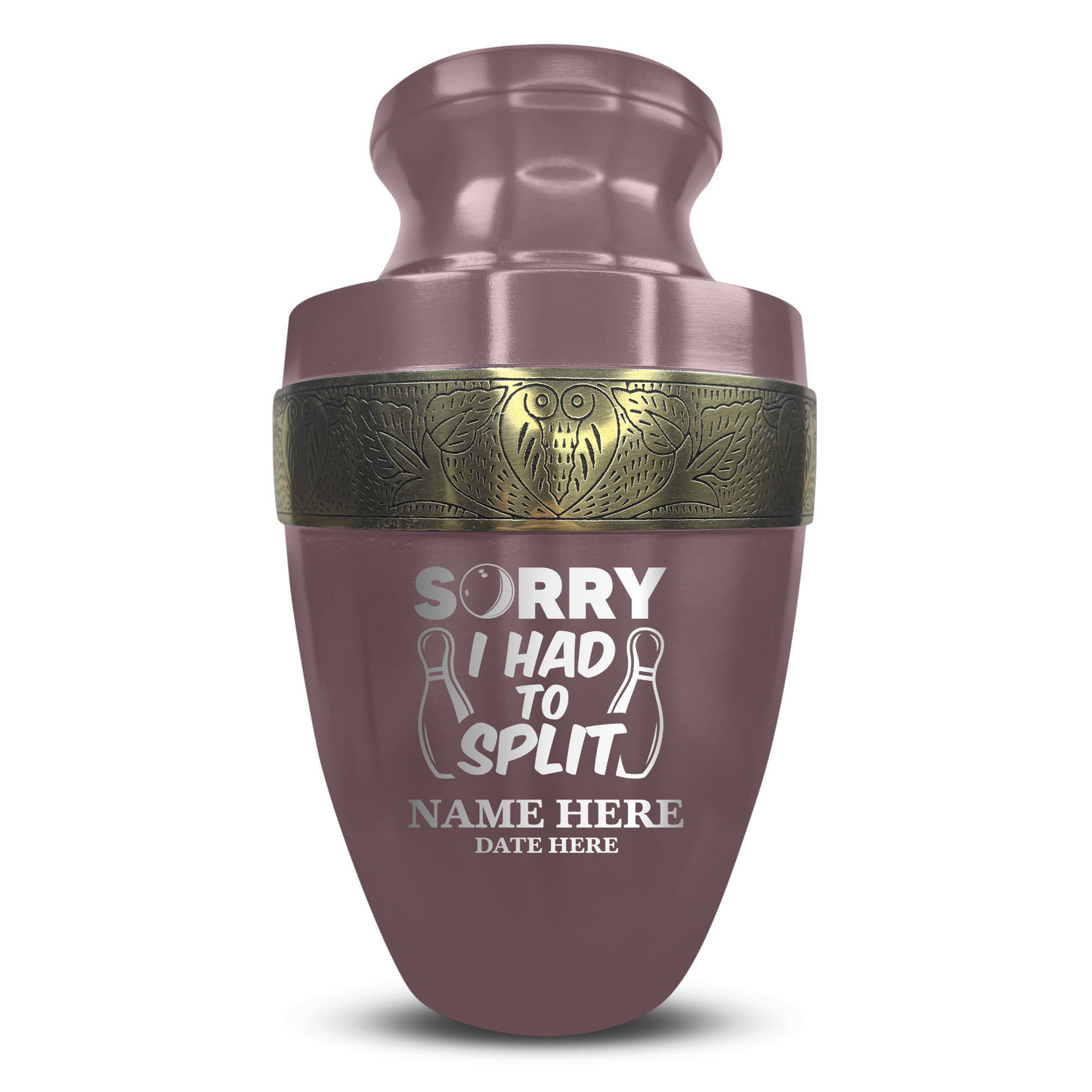 Personalized Adult Human Cremation Urn with Custom Engraved Name Date on Vessel for Ashes and Cremains | Elite Funny Bowling Lover Series with Gold Inlay | 200 Lbs | Black