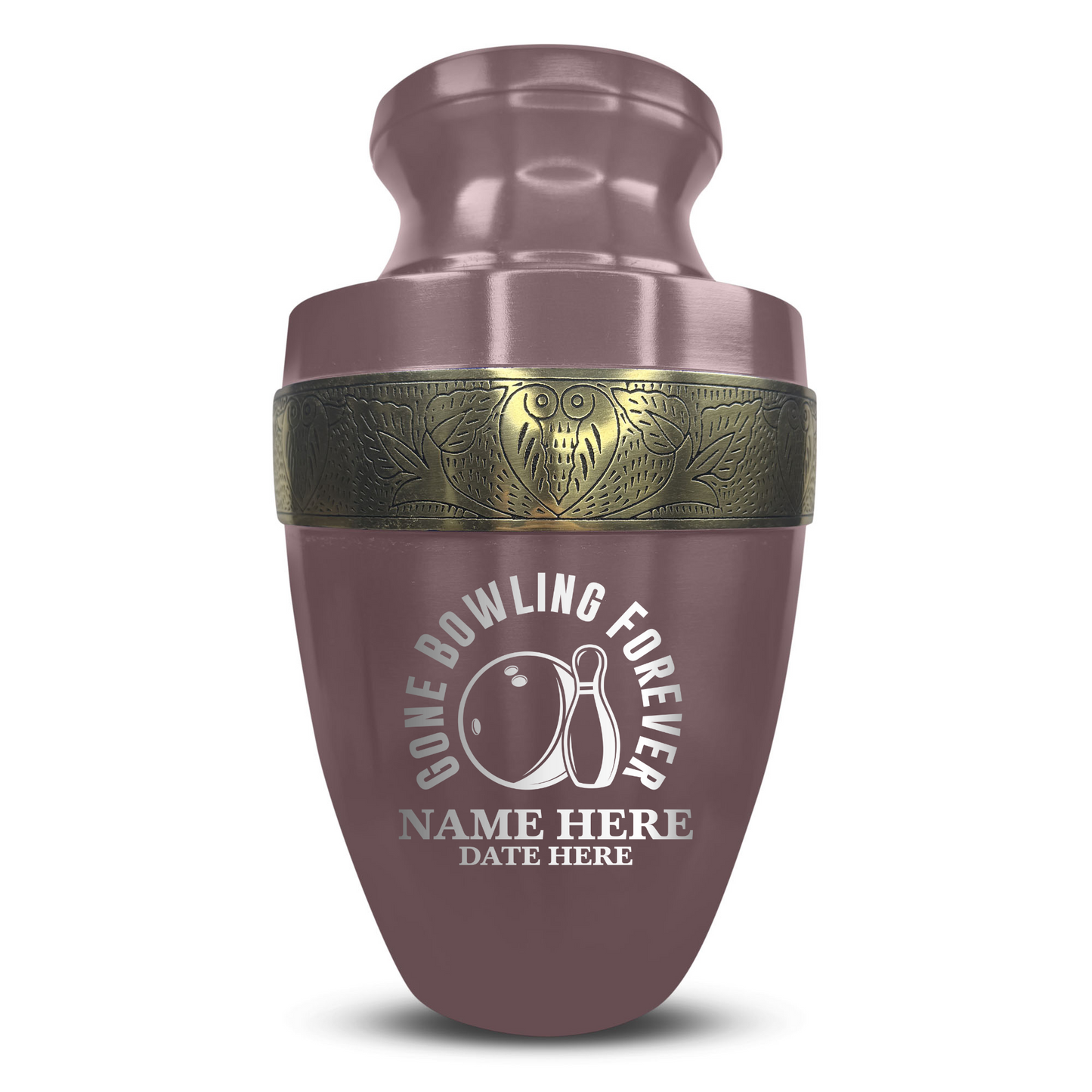 Personalized Adult Human Cremation Urn with Custom Engraved Name Date on Vessel for Ashes and Cremains | Elite Funny Bowling Lover Series with Gold Inlay | 200 Lbs | Black