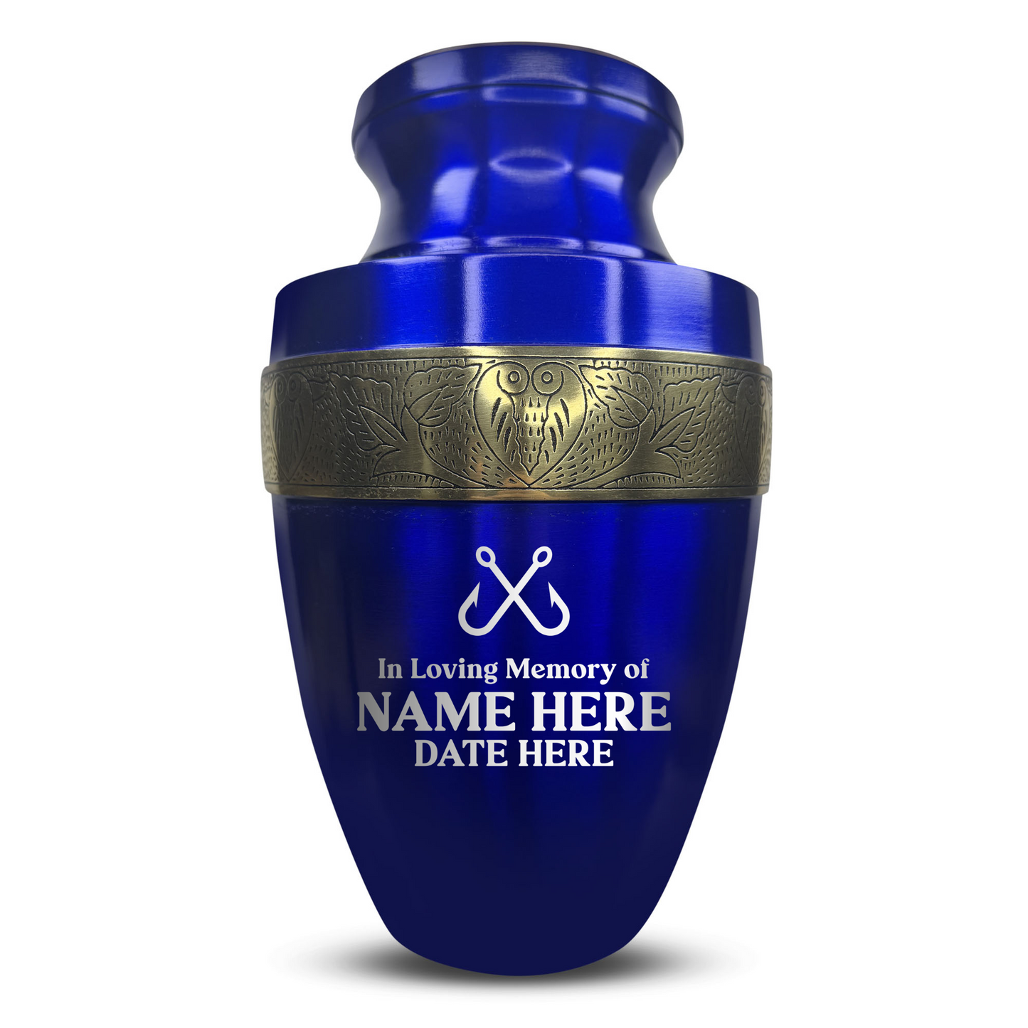 Personalized Adult Human Cremation Urn with Custom Engraved Name Date Boat on Vessel for Ashes and Cremains | Funny Fishing Lover Series with Gold Inlay | 200 Lbs