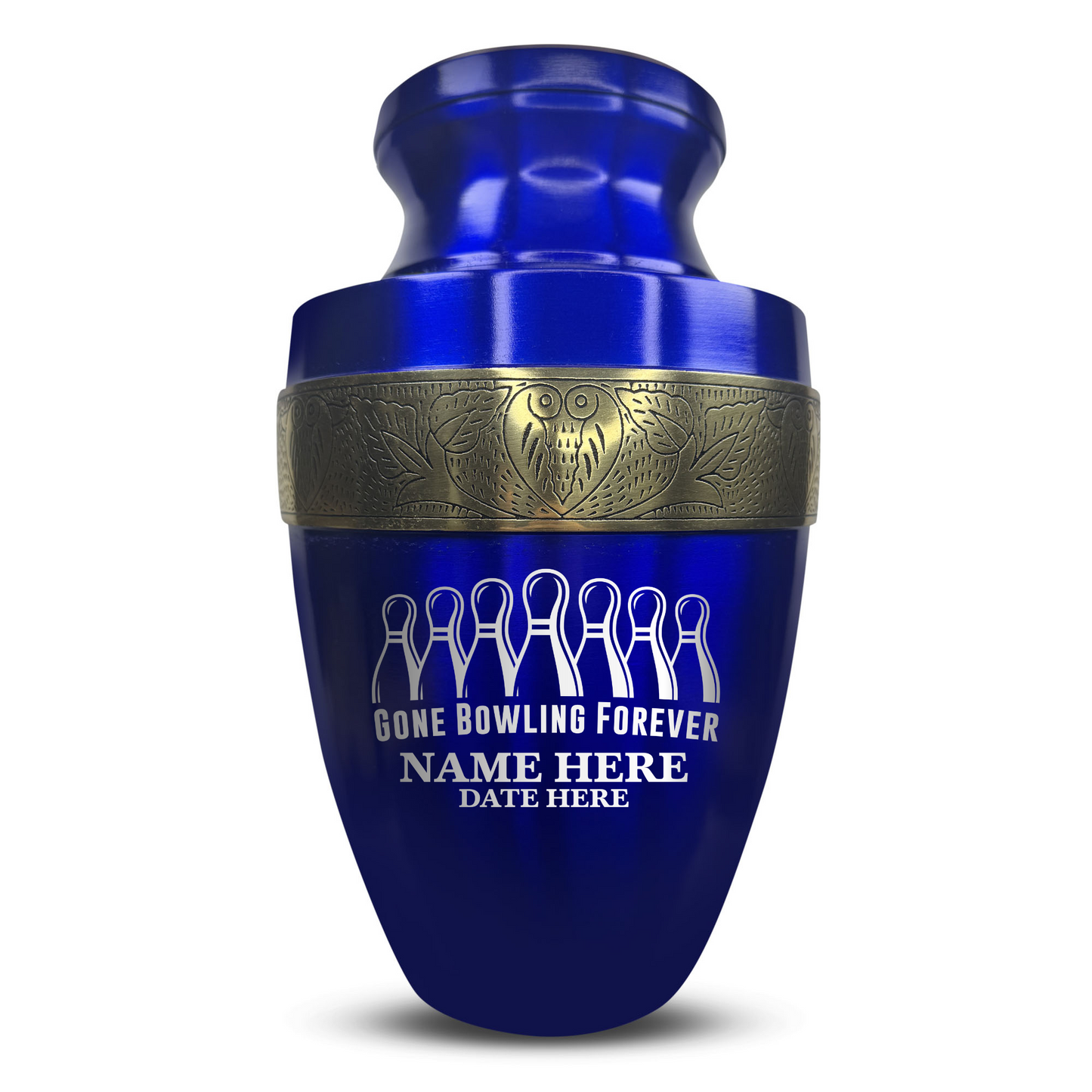 Personalized Adult Human Cremation Urn with Custom Engraved Name Date on Vessel for Ashes and Cremains | Elite Funny Bowling Lover Series with Gold Inlay | 200 Lbs | Black