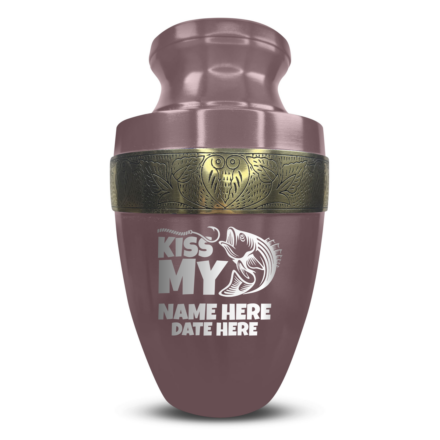 Personalized Adult Human Cremation Urn with Custom Engraved Name Date Boat on Vessel for Ashes and Cremains | Funny Fishing Lover Series with Gold Inlay | 200 Lbs