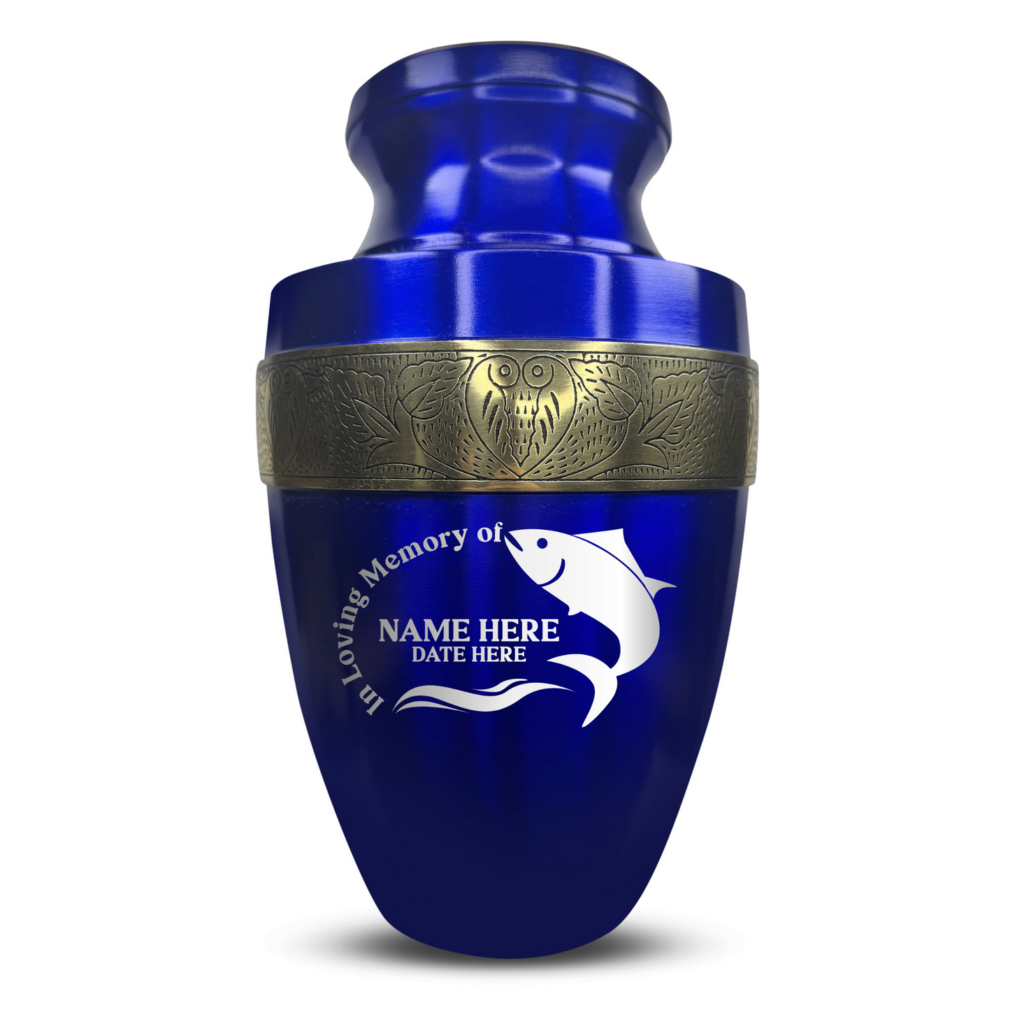 Personalized Adult Human Cremation Urn with Custom Engraved Name Date Boat on Vessel for Ashes and Cremains | Funny Fishing Lover Series with Gold Inlay | 200 Lbs