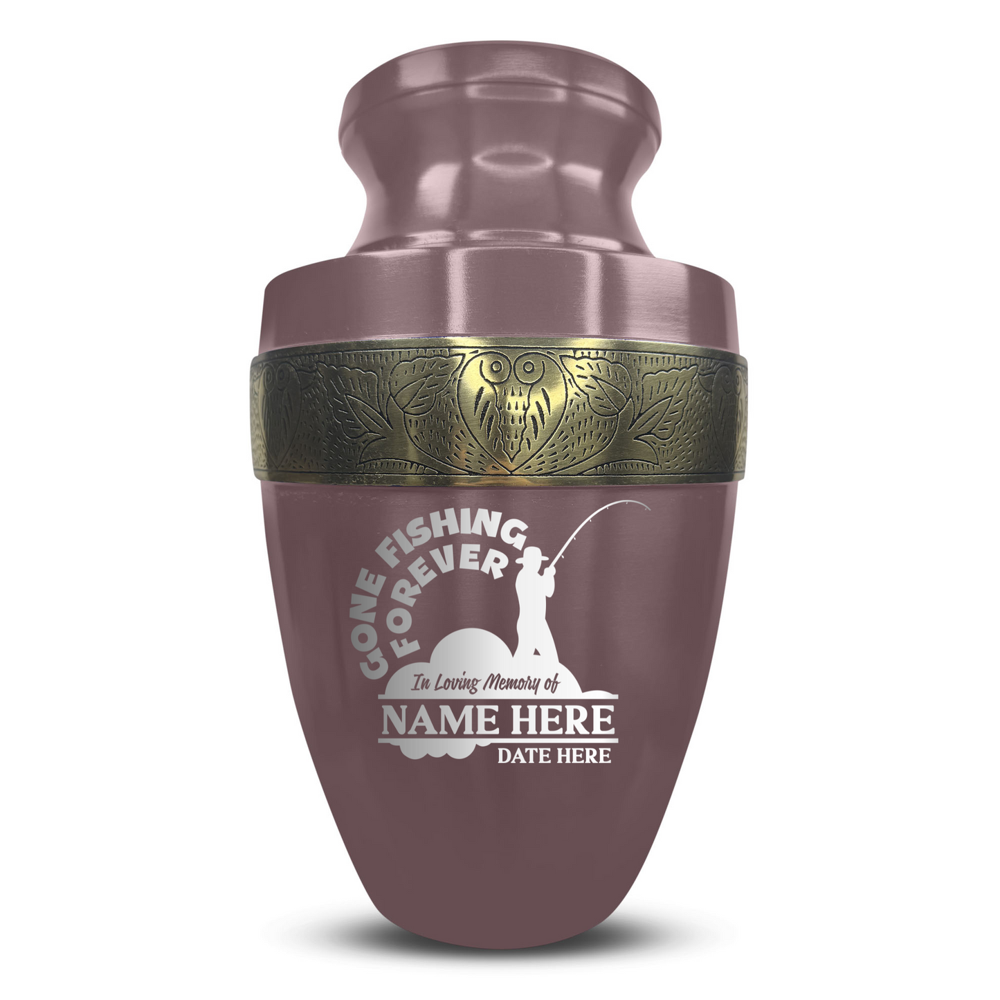 Personalized Adult Human Cremation Urn with Custom Engraved Name Date Boat on Vessel for Ashes and Cremains | Funny Fishing Lover Series with Gold Inlay | 200 Lbs