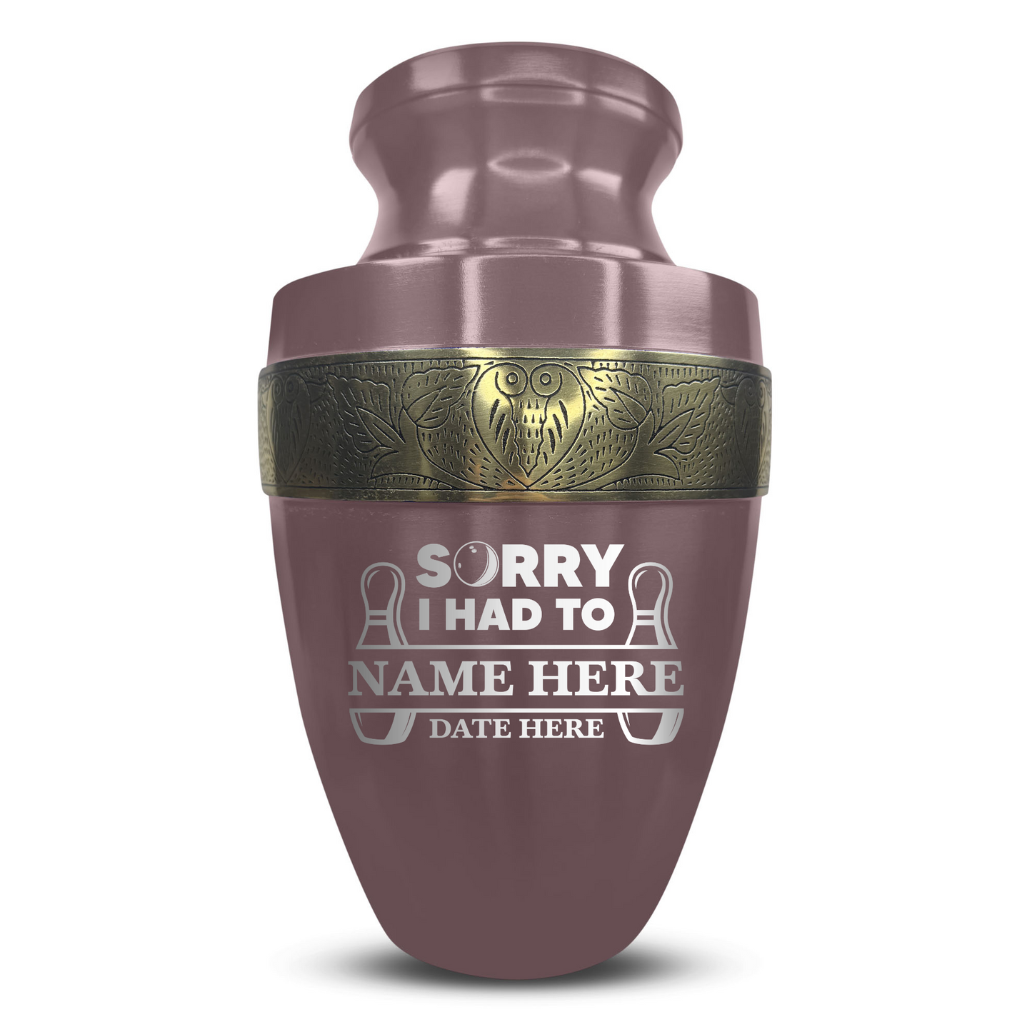 Personalized Adult Human Cremation Urn with Custom Engraved Name Date on Vessel for Ashes and Cremains | Elite Funny Bowling Lover Series with Gold Inlay | 200 Lbs | Black