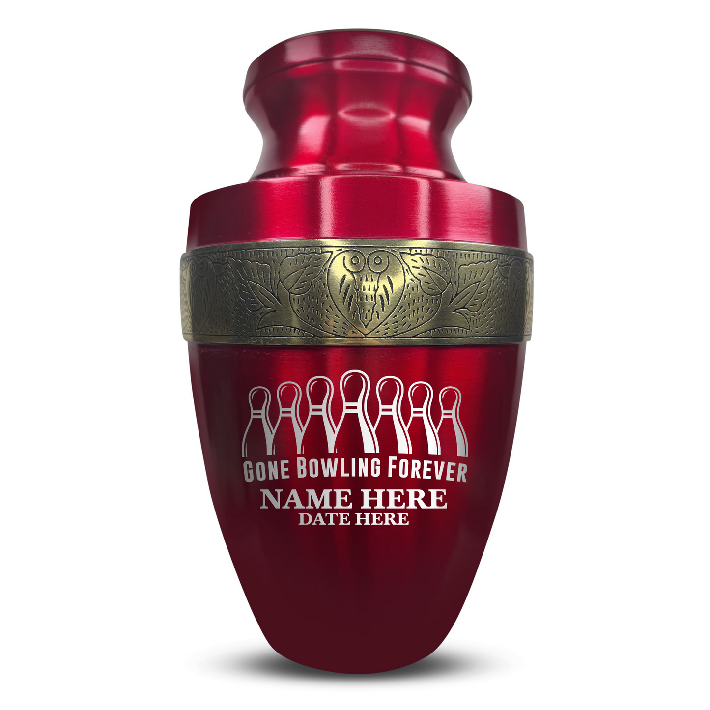 Personalized Adult Human Cremation Urn with Custom Engraved Name Date on Vessel for Ashes and Cremains | Elite Funny Bowling Lover Series with Gold Inlay | 200 Lbs | Black