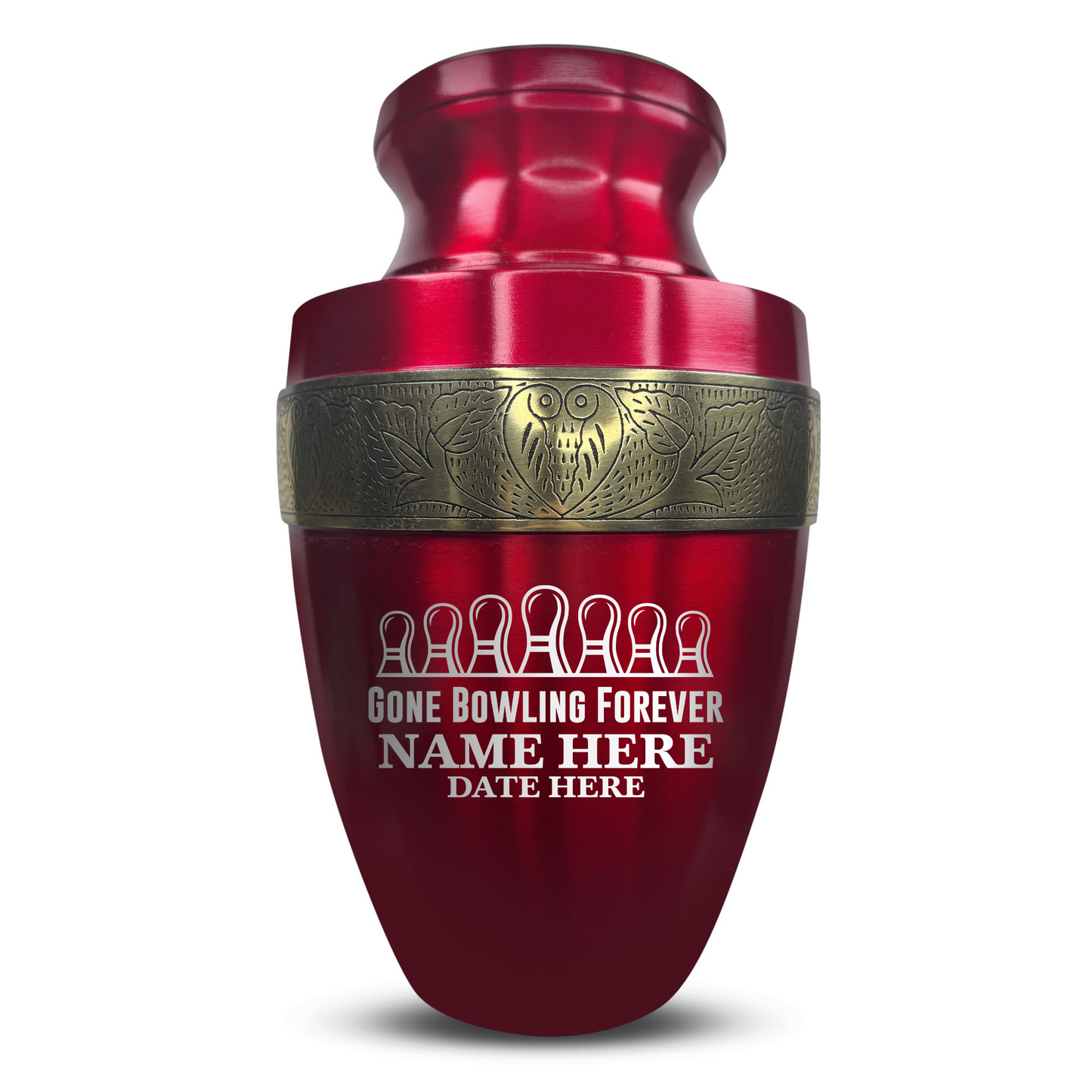 Personalized Adult Human Cremation Urn with Custom Engraved Name Date on Vessel for Ashes and Cremains | Elite Funny Bowling Lover Series with Gold Inlay | 200 Lbs | Black