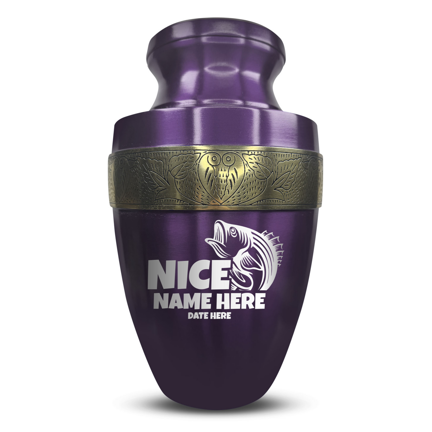 Personalized Adult Human Cremation Urn with Custom Engraved Name Date Boat on Vessel for Ashes and Cremains | Funny Fishing Lover Series with Gold Inlay | 200 Lbs